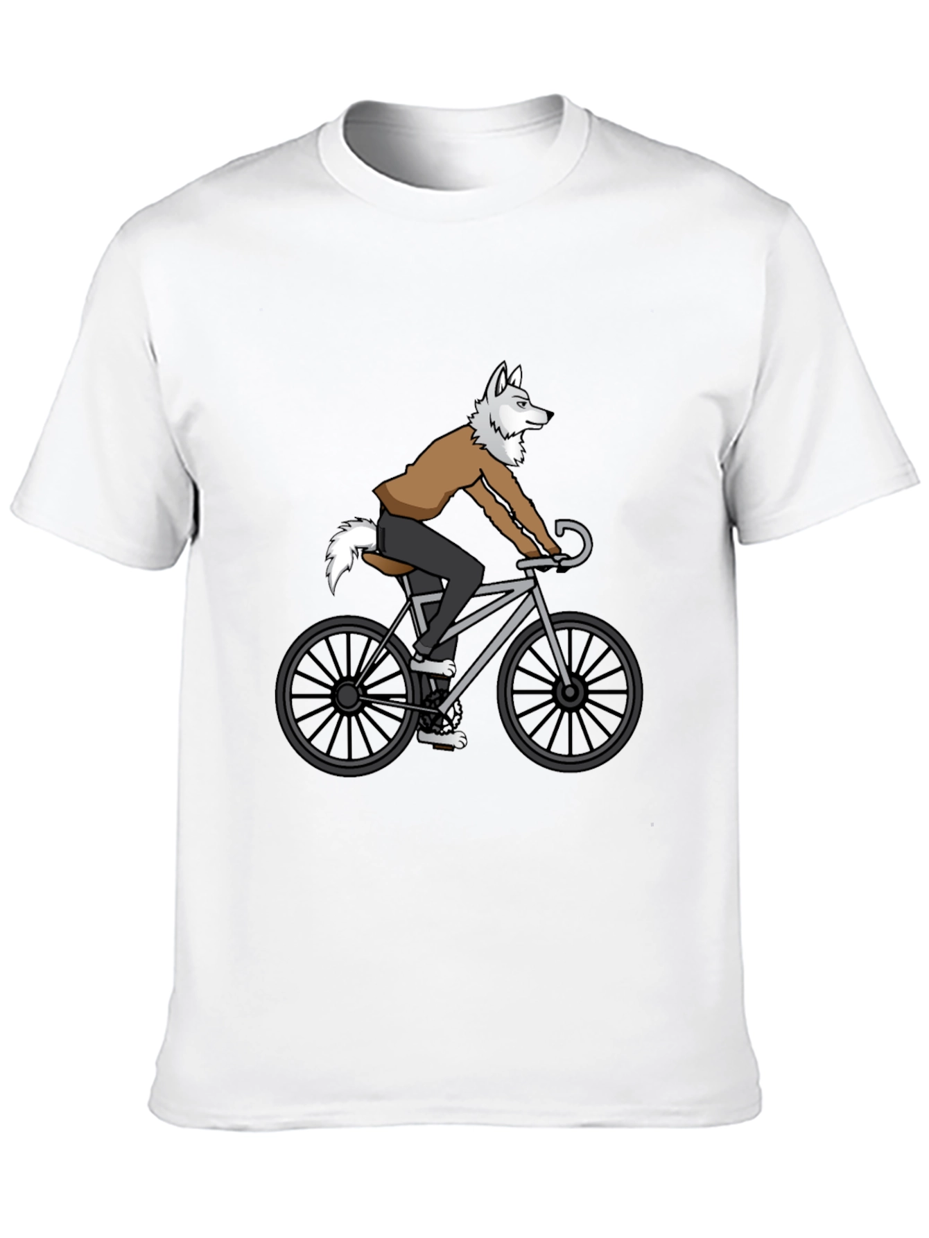 Wolf Riding Bike Graphic Tee - Quirky Mens T-Shirt