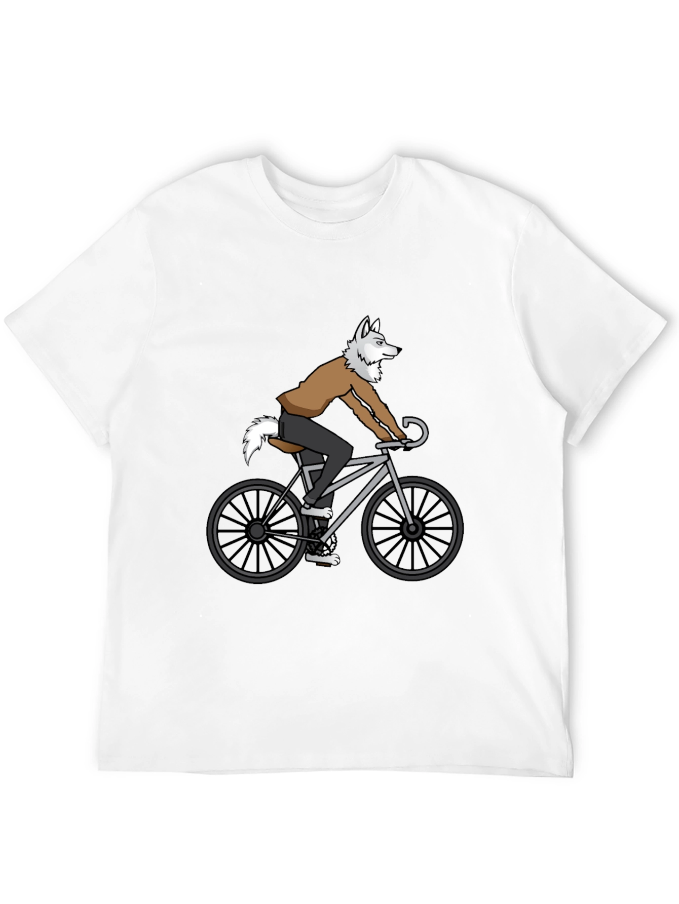 Wolf Riding Bike Graphic Tee - Quirky Mens T-Shirt
