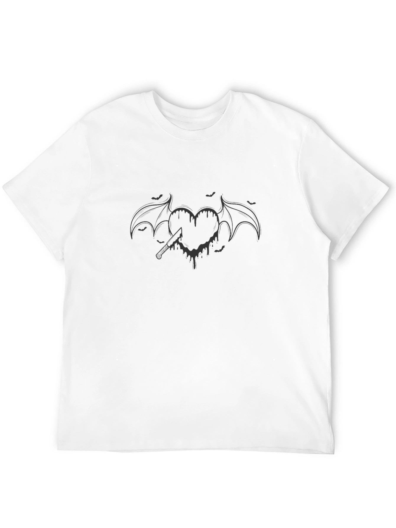 Gothic Heart and Bat Wings Graphic T-Shirt