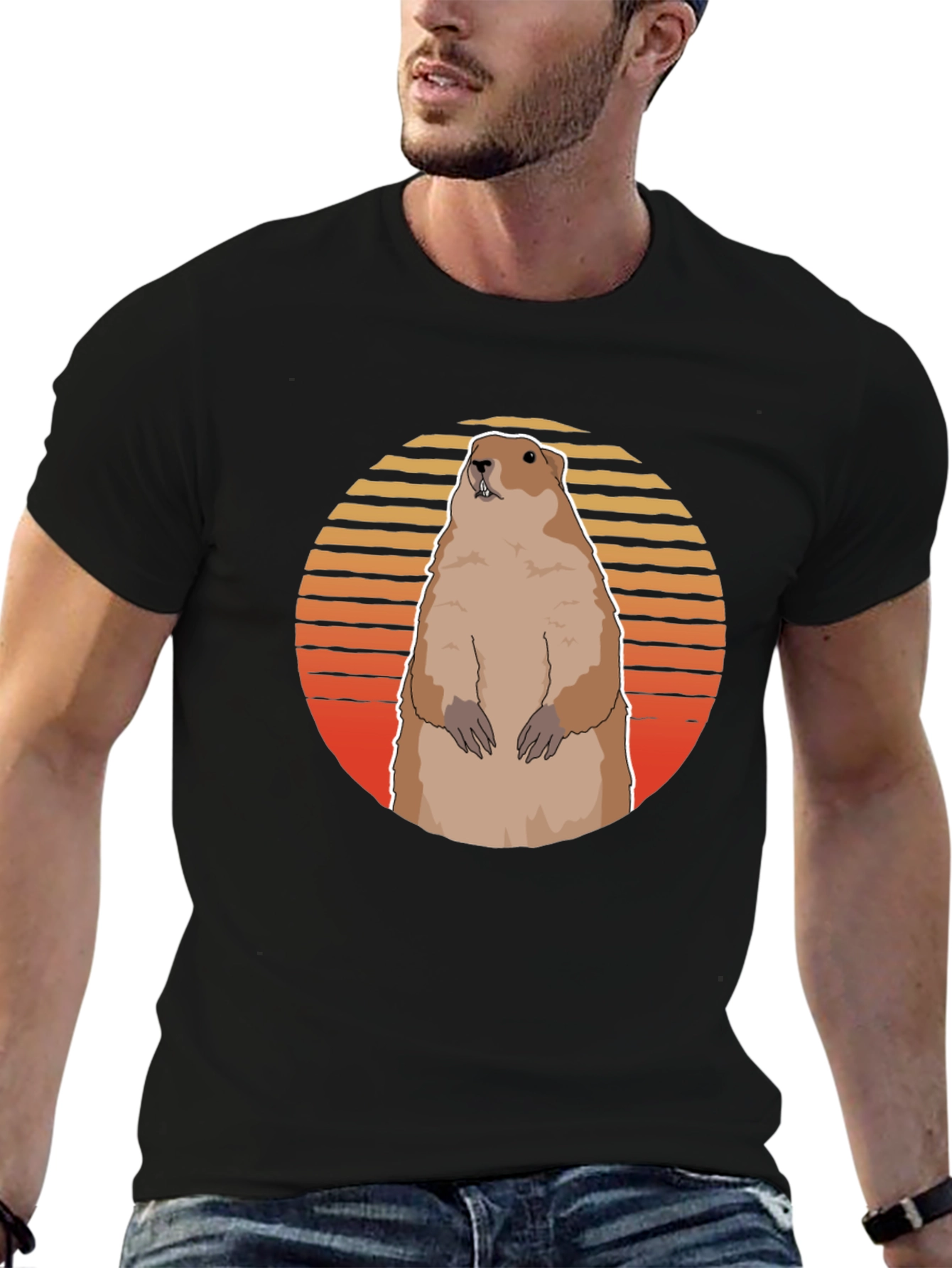 Groundhog Sunset Graphic Tee - Black Cotton Comfort