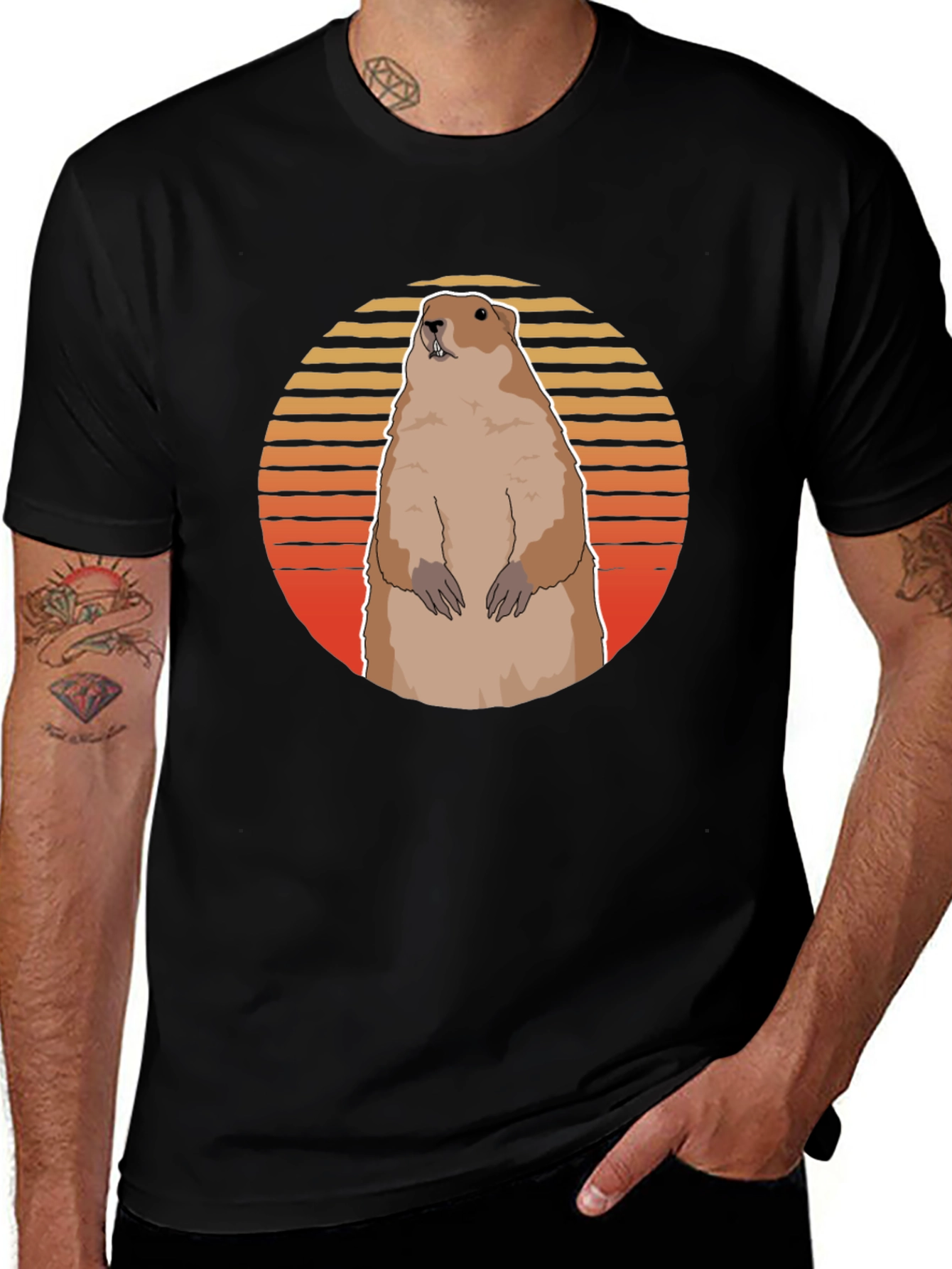 Groundhog Sunset Graphic Tee - Black Cotton Comfort