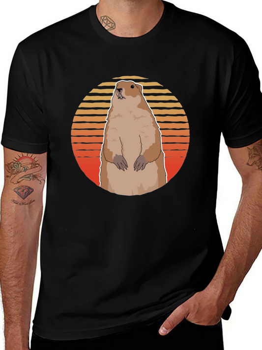 Groundhog Sunset Graphic Tee - Black Cotton Comfort
