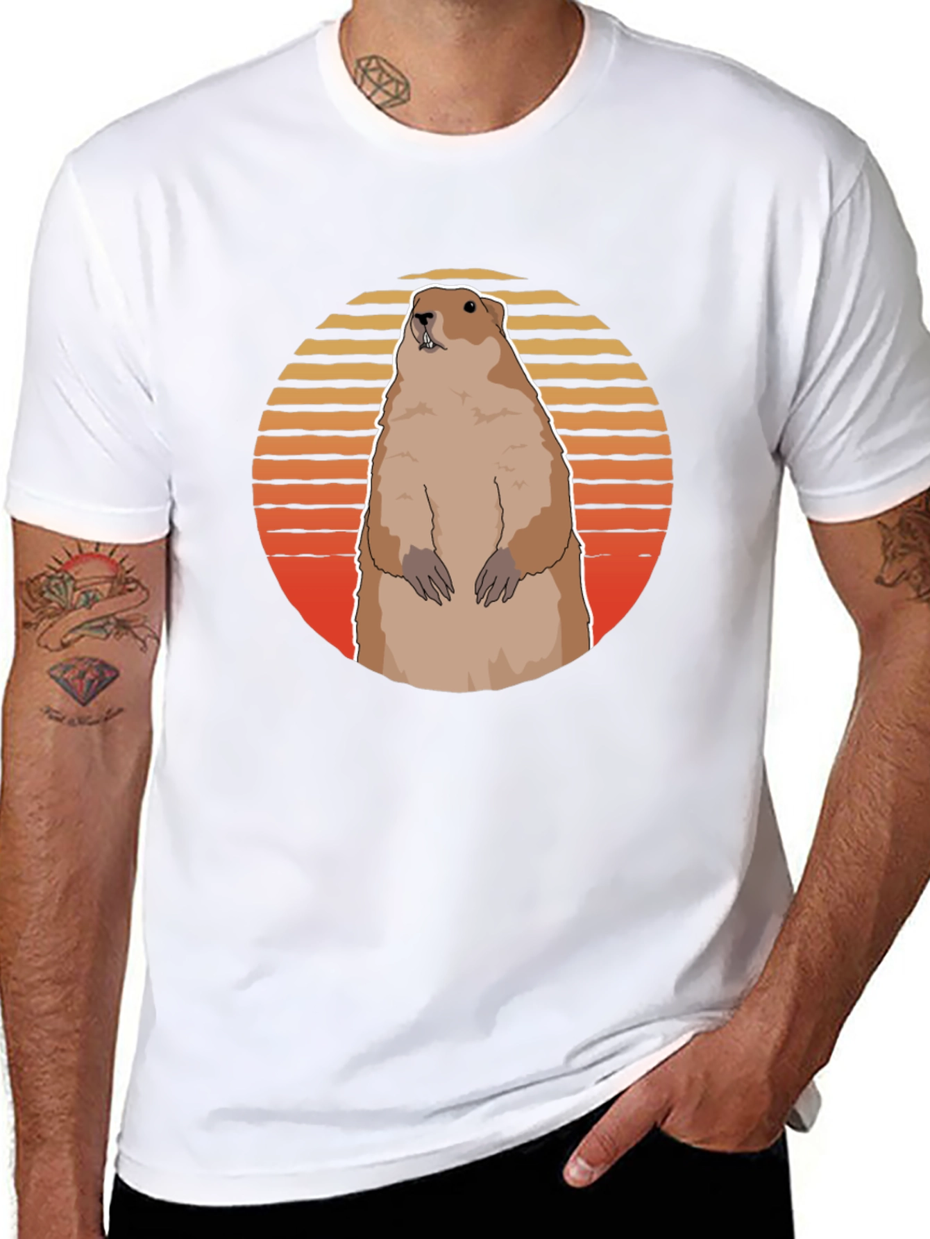 Groundhog Sunset Graphic Tee - Black Cotton Comfort