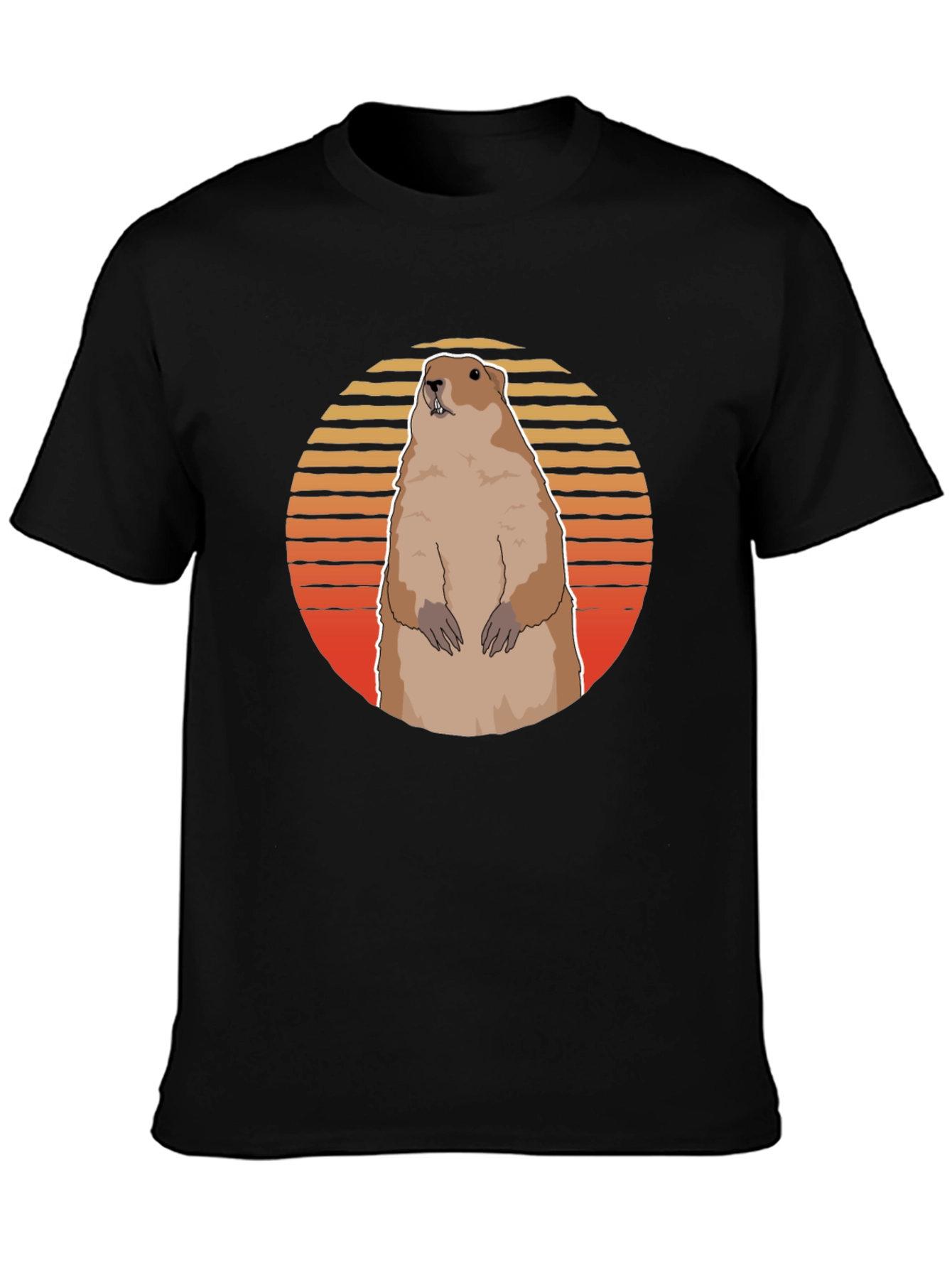 Groundhog Sunset Graphic Tee - Black Cotton Comfort