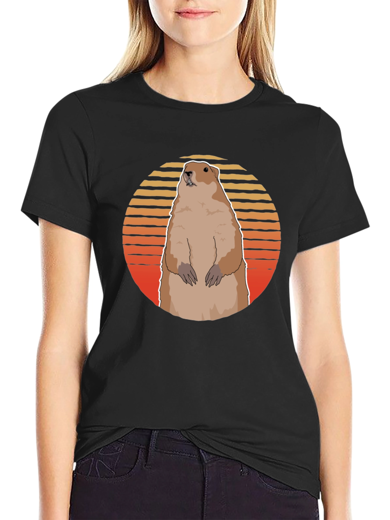 Groundhog Sunset Graphic Tee - Black Cotton Comfort