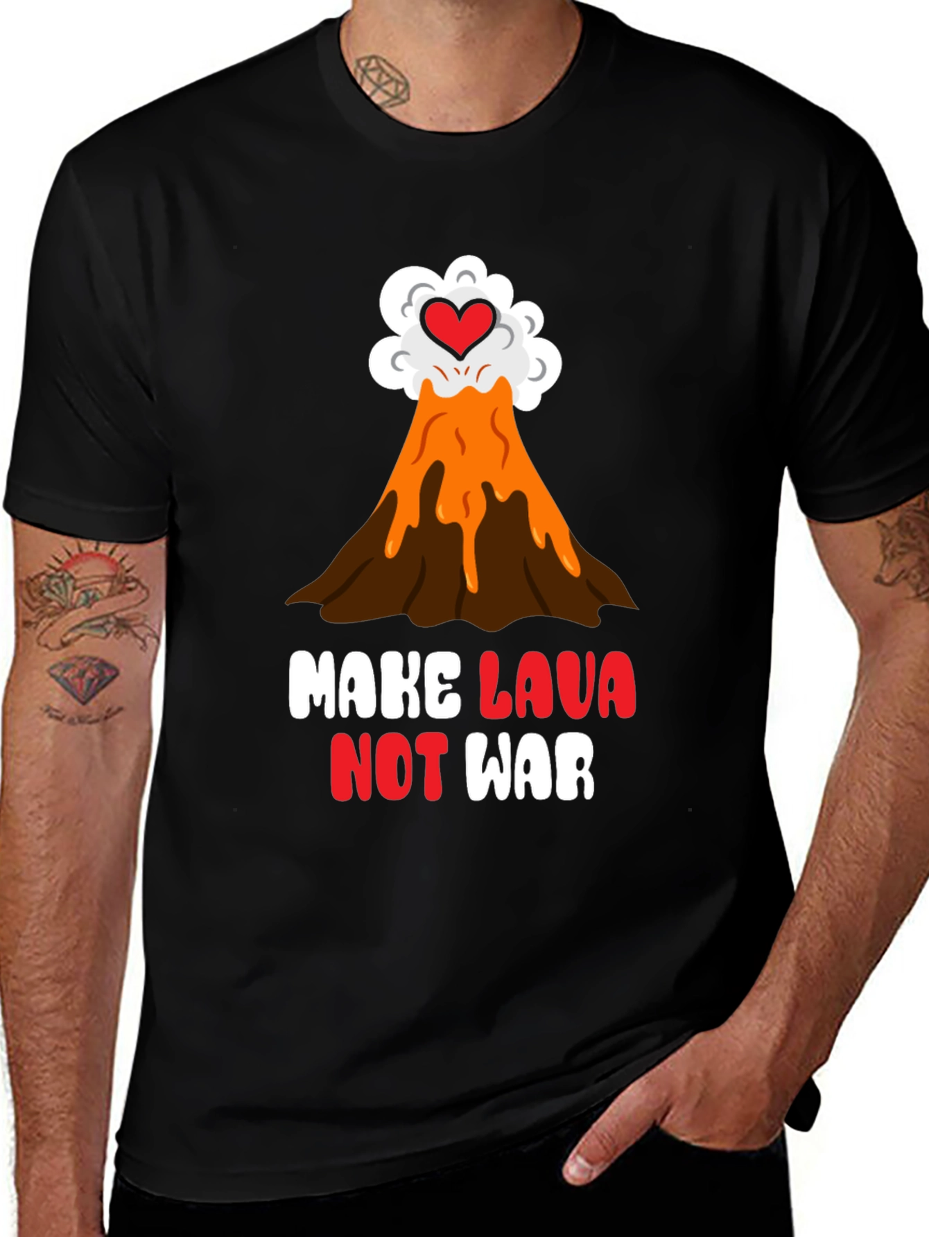 Make Lava Not War T-Shirt Volcano Love Black