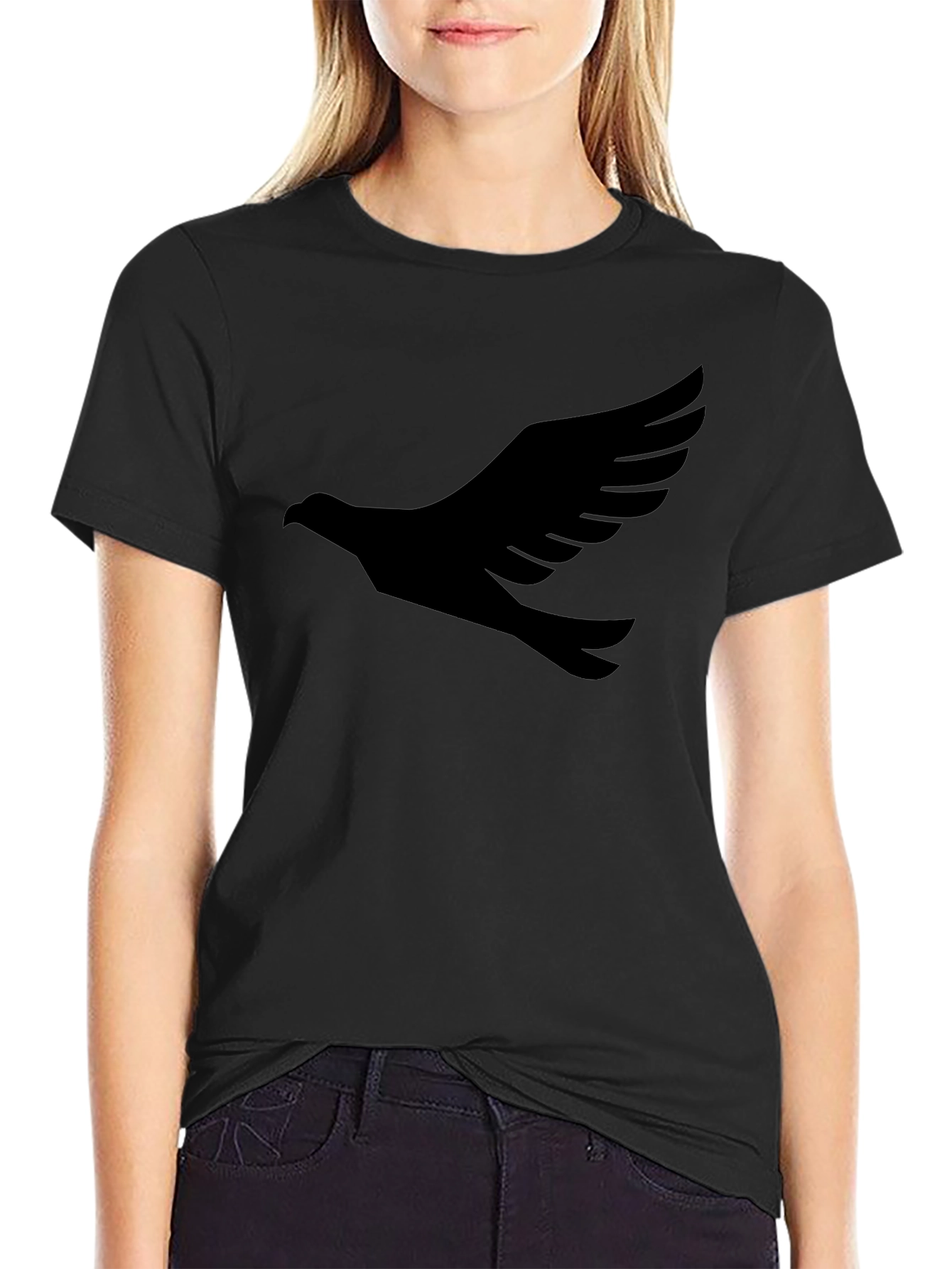 Black T-Shirt with Dove Graphic Print