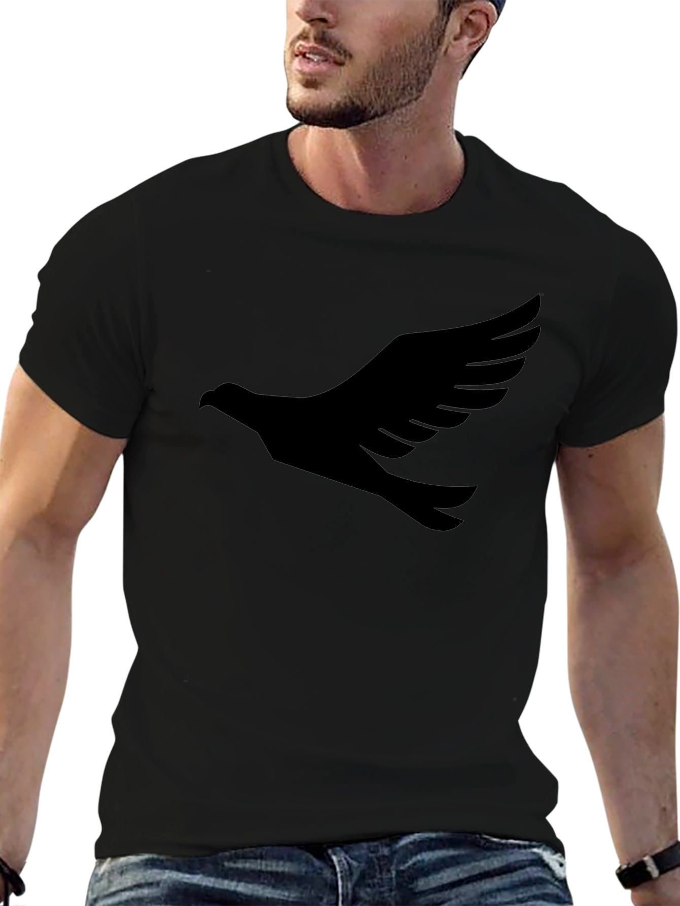 Black T-Shirt with Dove Graphic Print