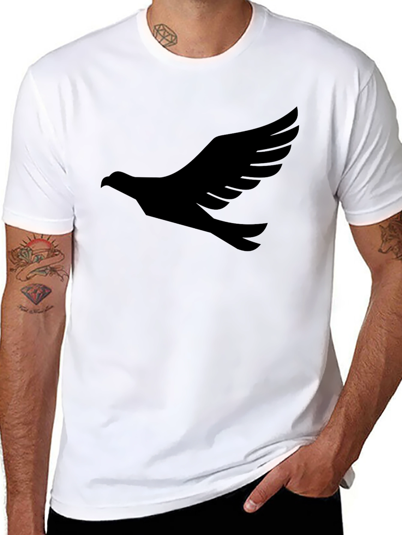 Black T-Shirt with Dove Graphic Print