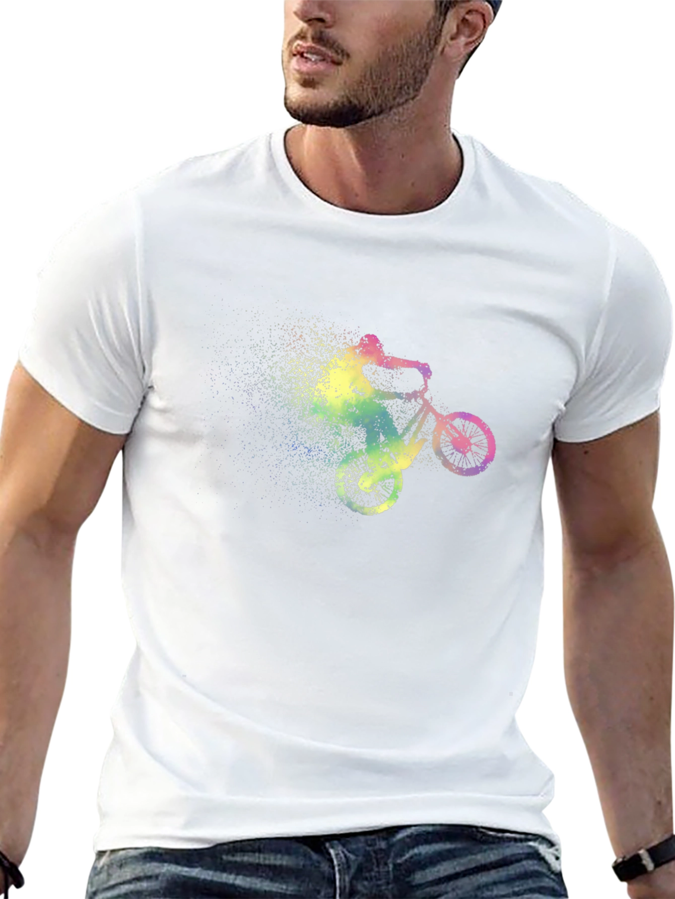 Mens Black T-Shirt with Rainbow Cycling Design