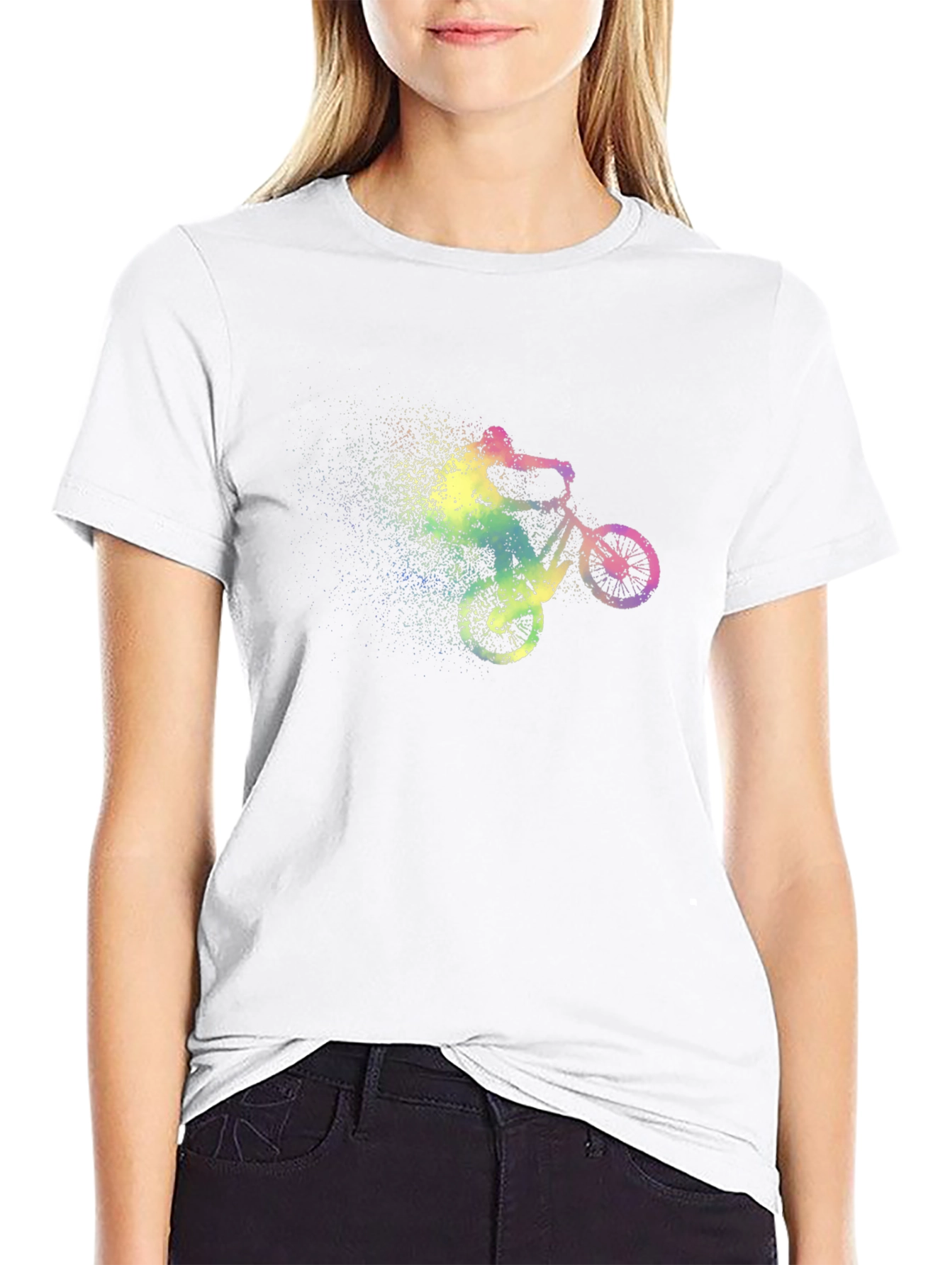 Mens Black T-Shirt with Rainbow Cycling Design