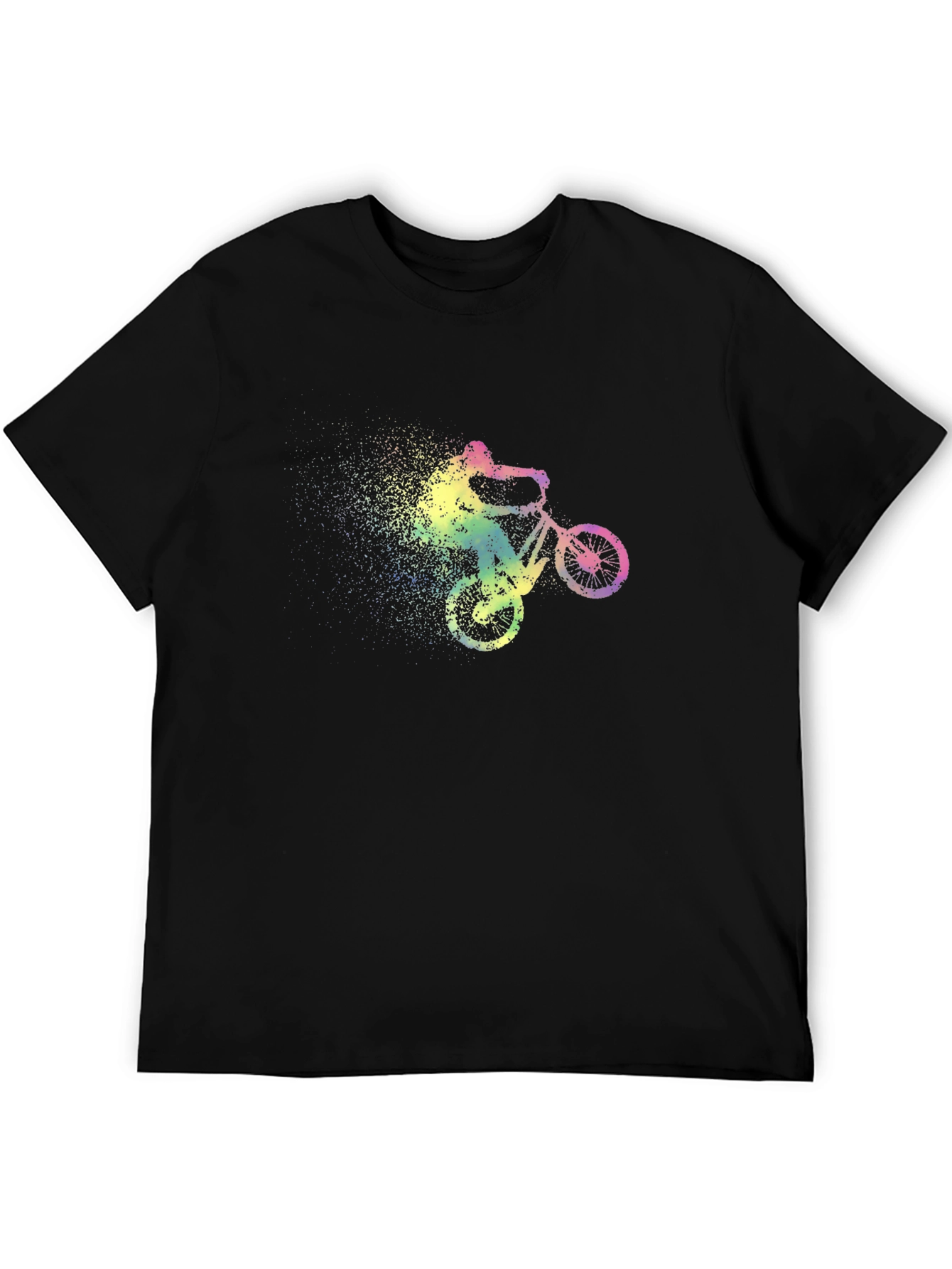 Mens Black T-Shirt with Rainbow Cycling Design