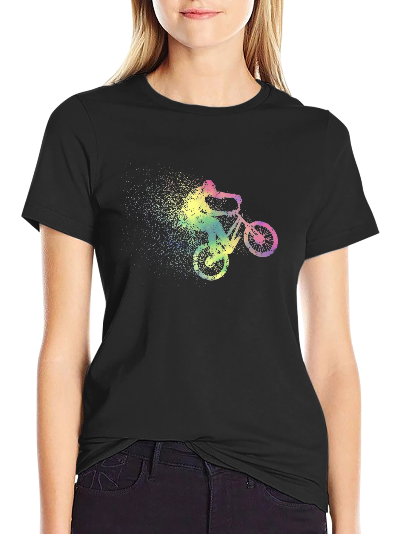 Mens Black T-Shirt with Rainbow Cycling Design