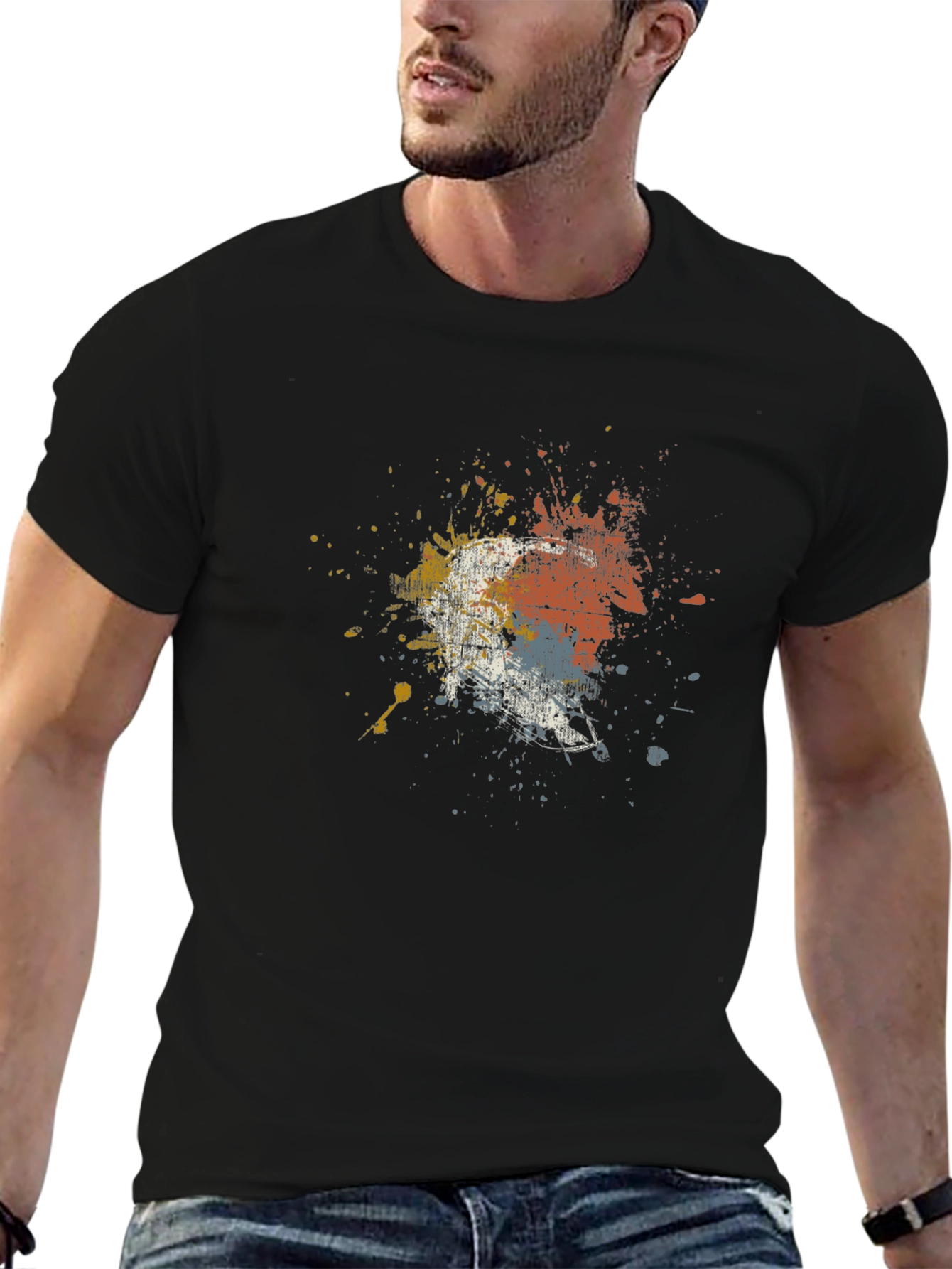 Abstract Splatter Print Black T-Shirt