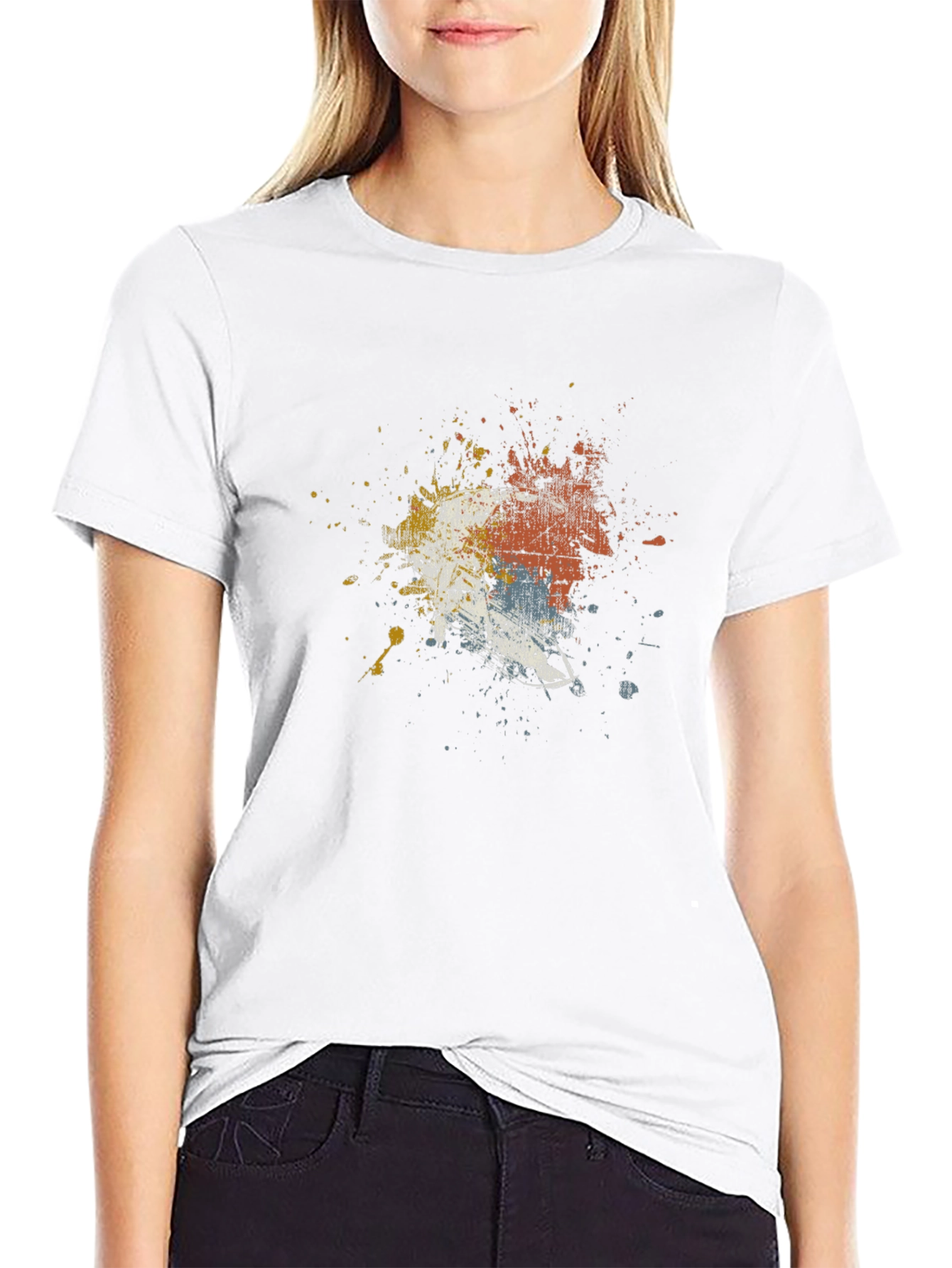 Abstract Splatter Print Black T-Shirt