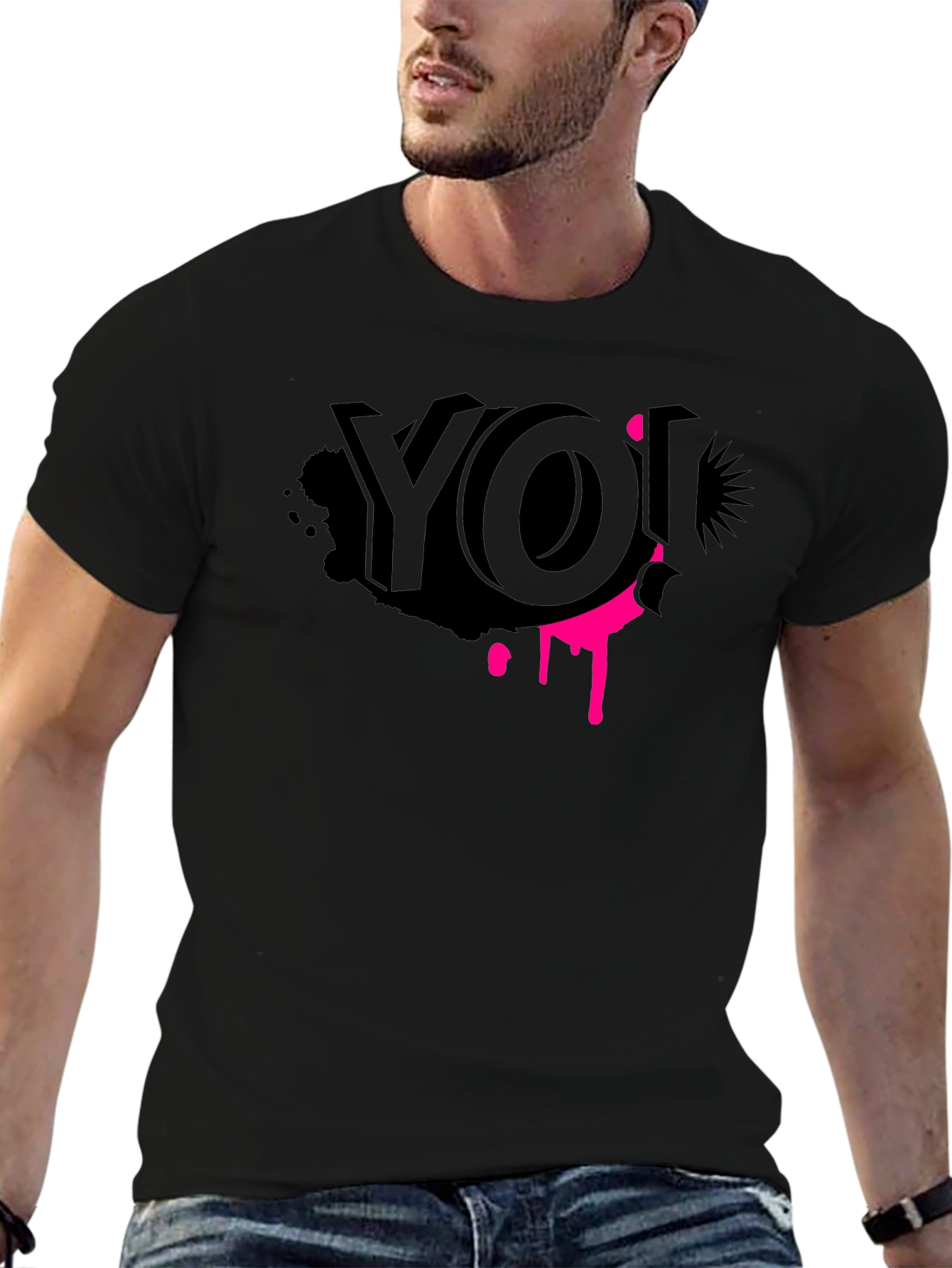 Edgy Graphic Tee - YO! Black Crew Neck