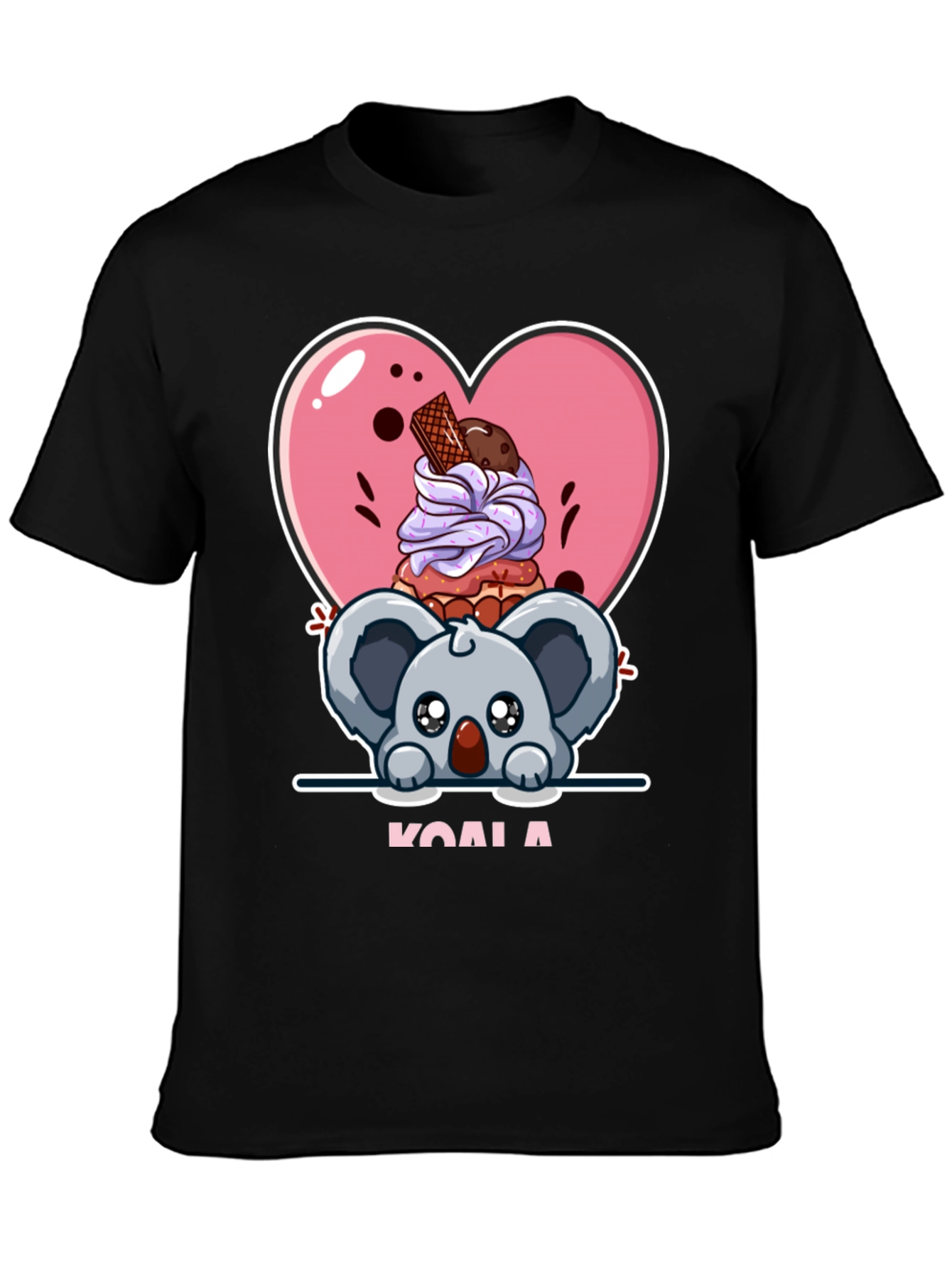 Cute Koala & Dessert Black T-Shirt