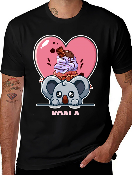 Cute Koala & Dessert Black T-Shirt