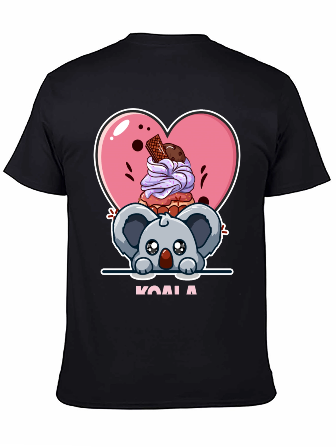 Cute Koala & Dessert Black T-Shirt