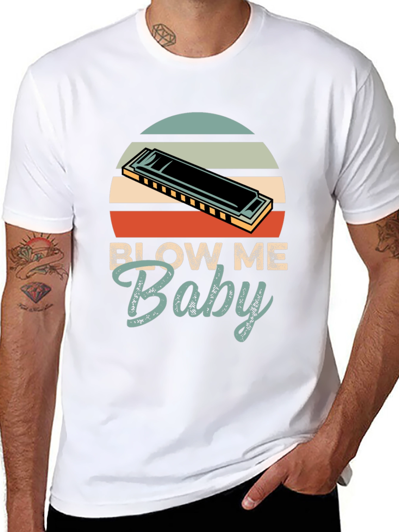 Blow Me Baby Harmonica Graphic Tee - Retro Style