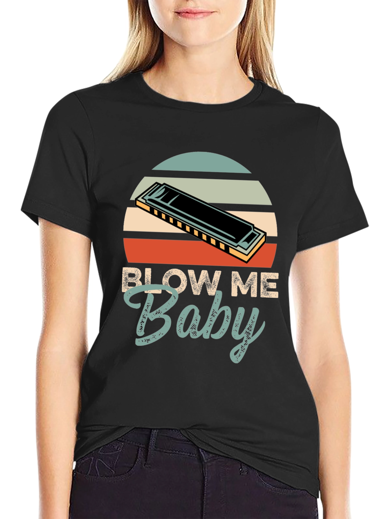 Blow Me Baby Harmonica Graphic Tee - Retro Style