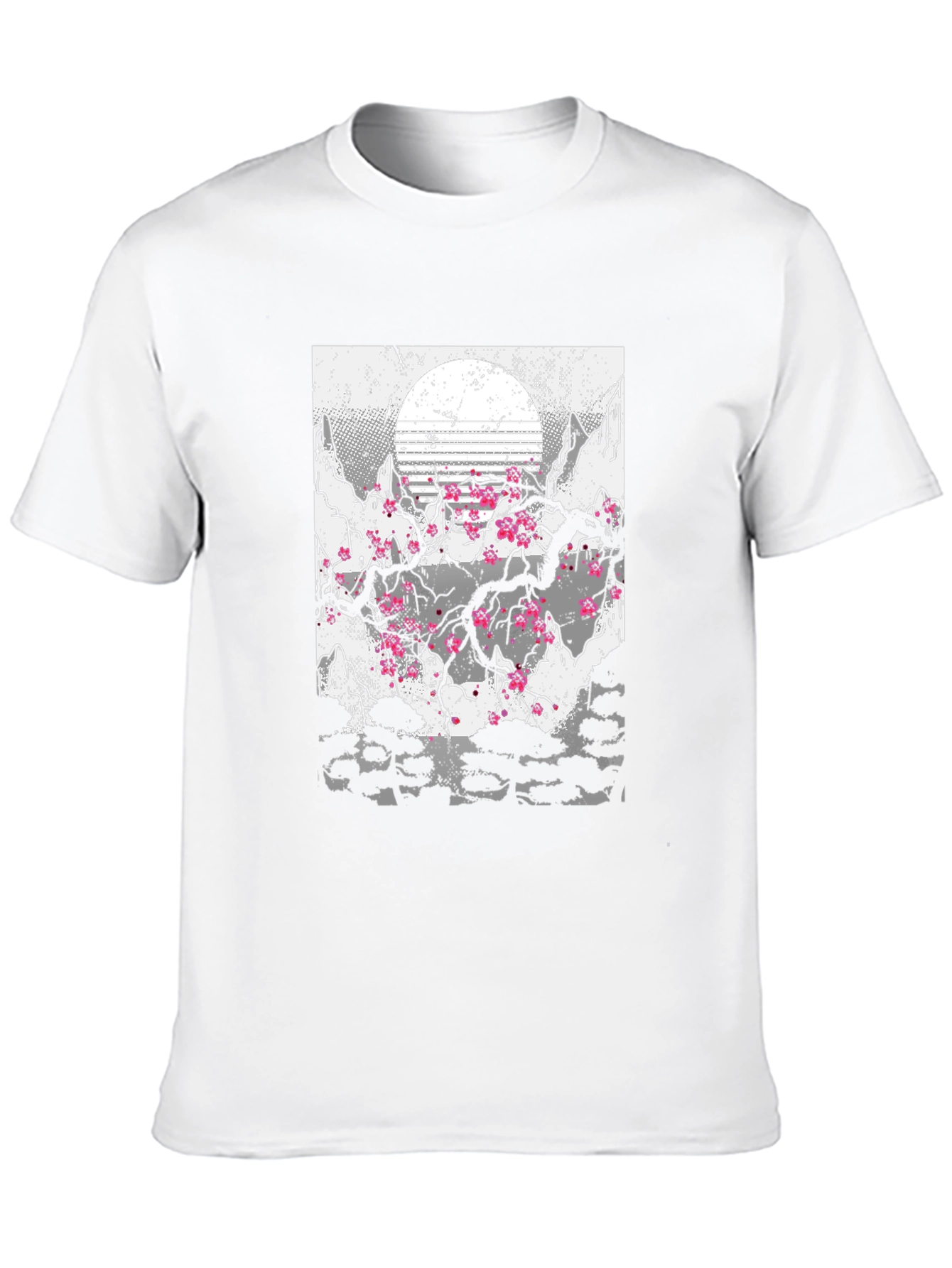 Cherry Blossom Mountainscape Graphic Tee - Black