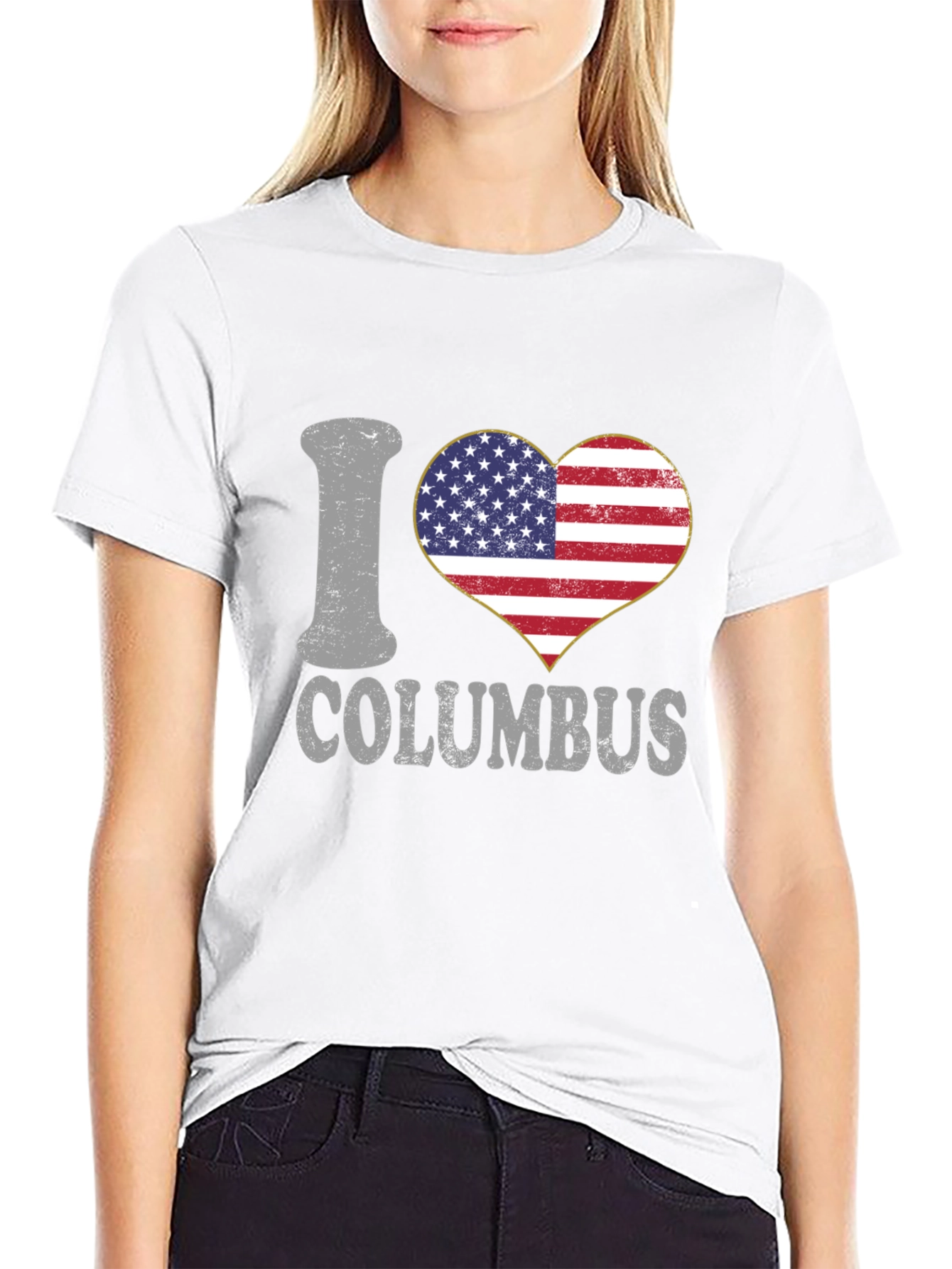 I Love Columbus USA Flag Heart T-Shirt
