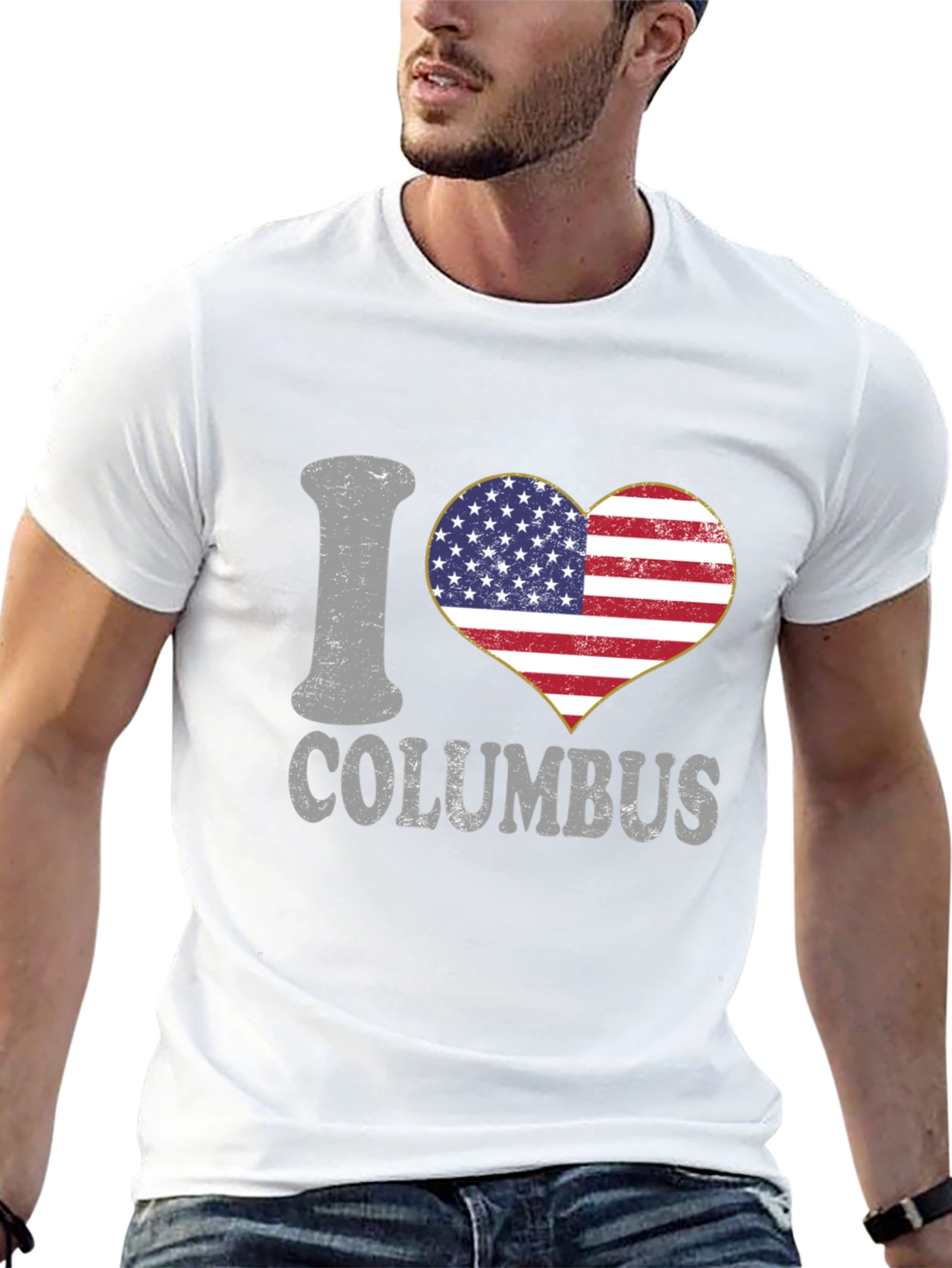 I Love Columbus USA Flag Heart T-Shirt