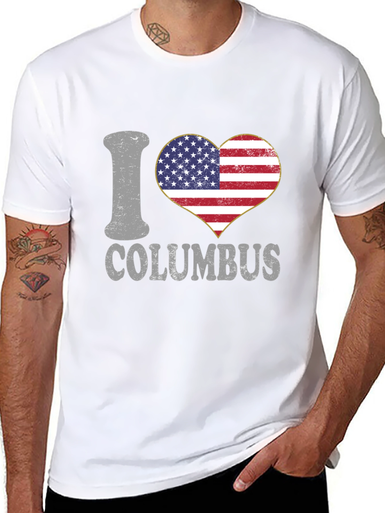 I Love Columbus USA Flag Heart T-Shirt