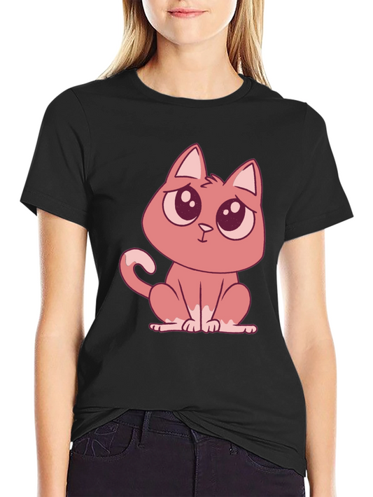 Cute Cartoon Cat Graphic Tee - Soft Cotton Comfort