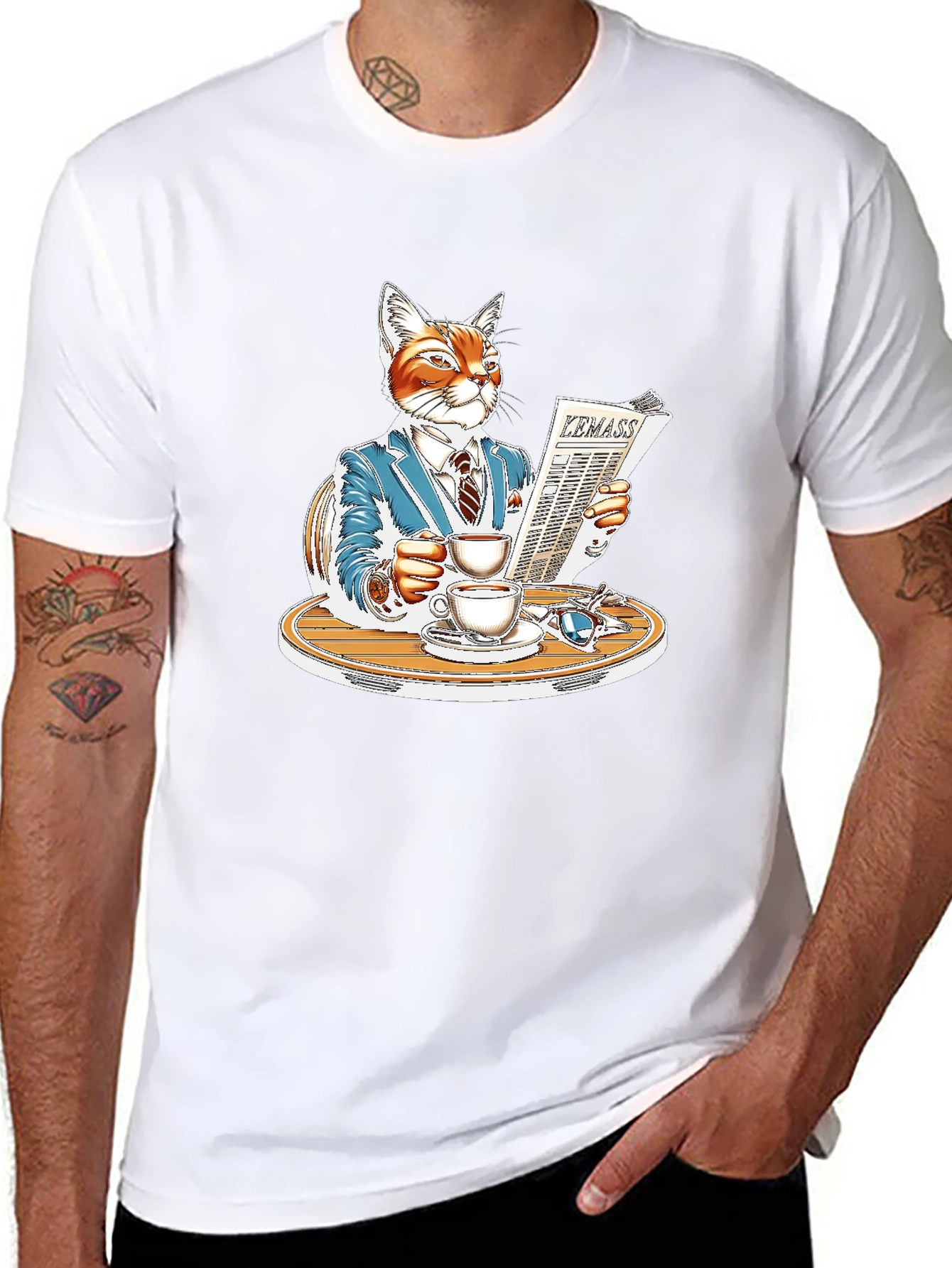 Sophisticated Cat Reading Newspaper T-Shirt