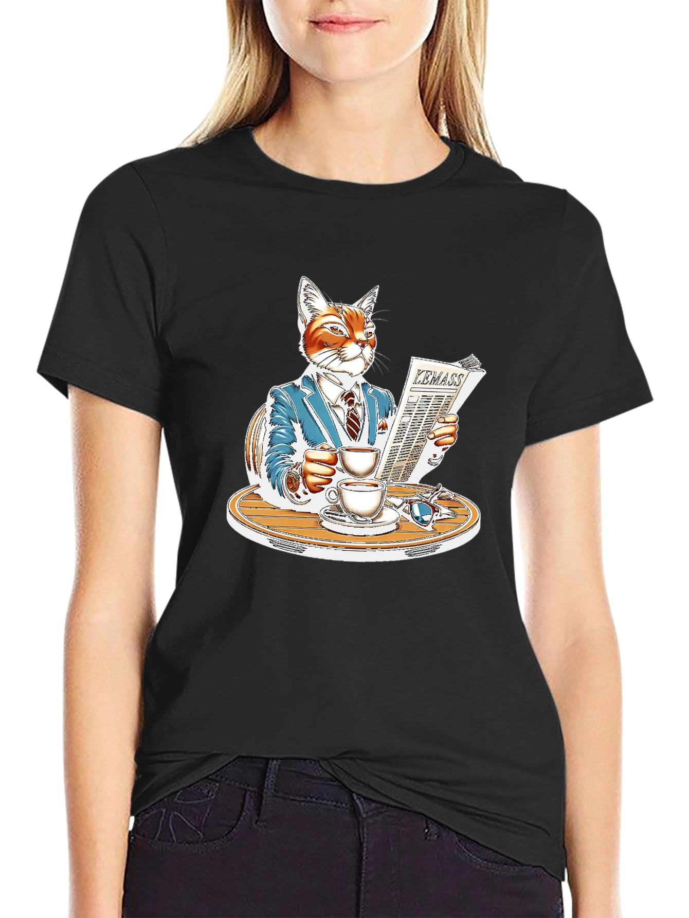 Sophisticated Cat Reading Newspaper T-Shirt