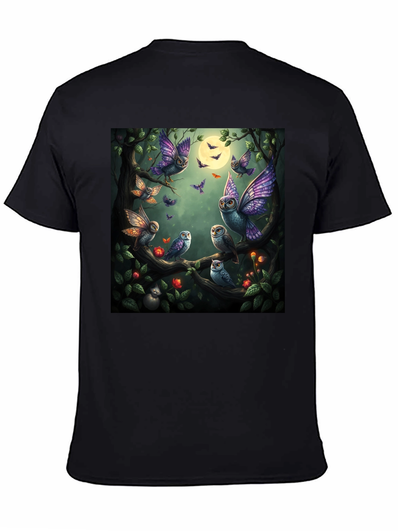 Owl Butterfly Graphic T-Shirt - Whimsical Design