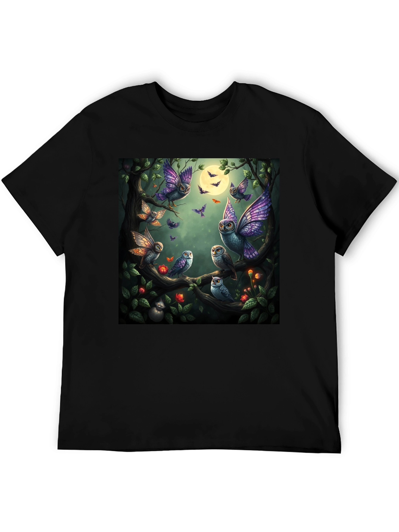 Owl Butterfly Graphic T-Shirt - Whimsical Design