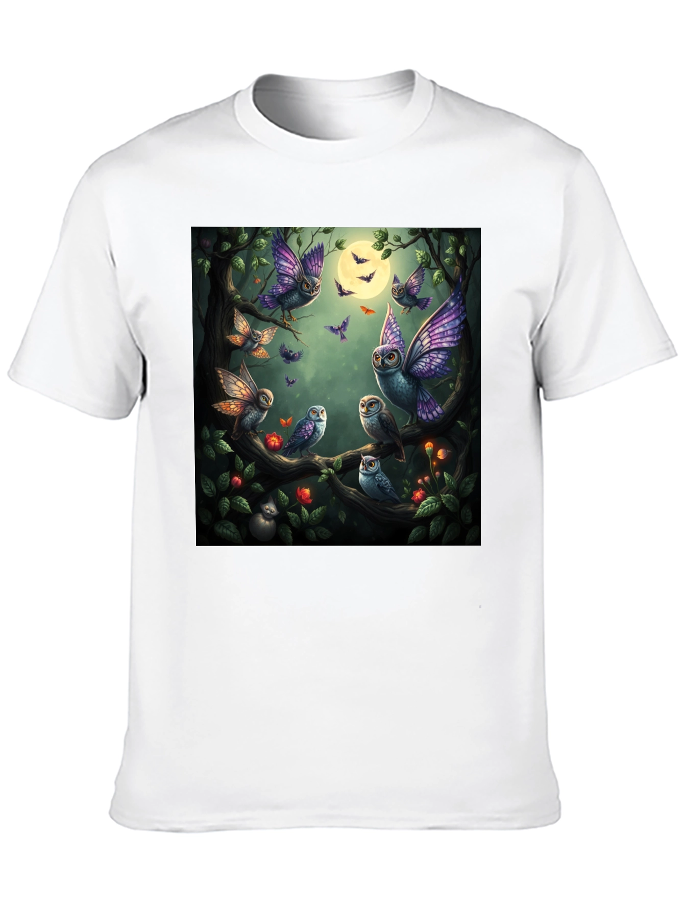 Owl Butterfly Graphic T-Shirt - Whimsical Design