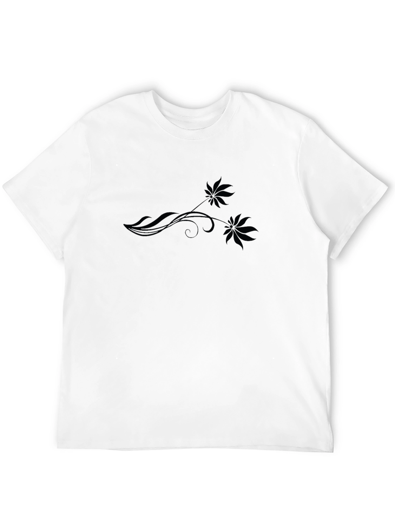 Black Tee with Botanical Swirl Design