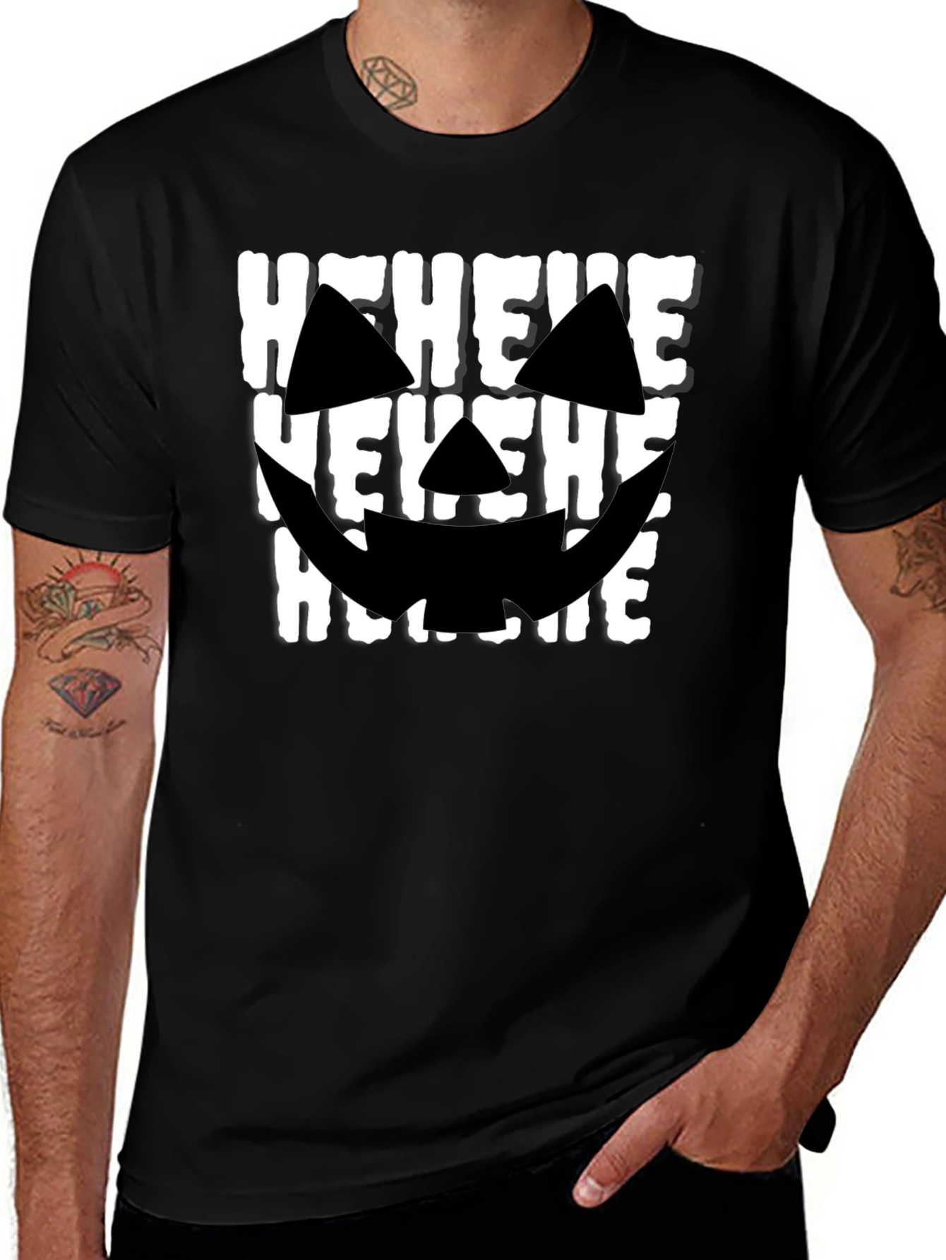 Hehehe Halloween T-Shirt - Spooky Pumpkin Face Design