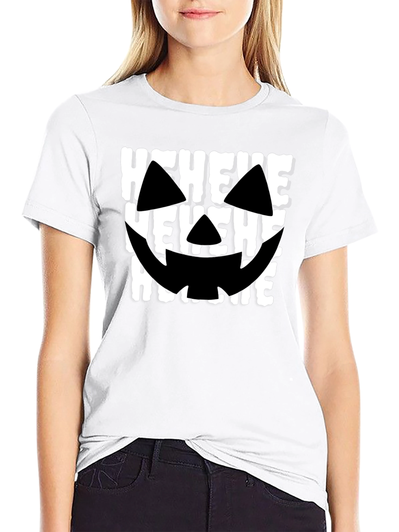 Hehehe Halloween T-Shirt - Spooky Pumpkin Face Design