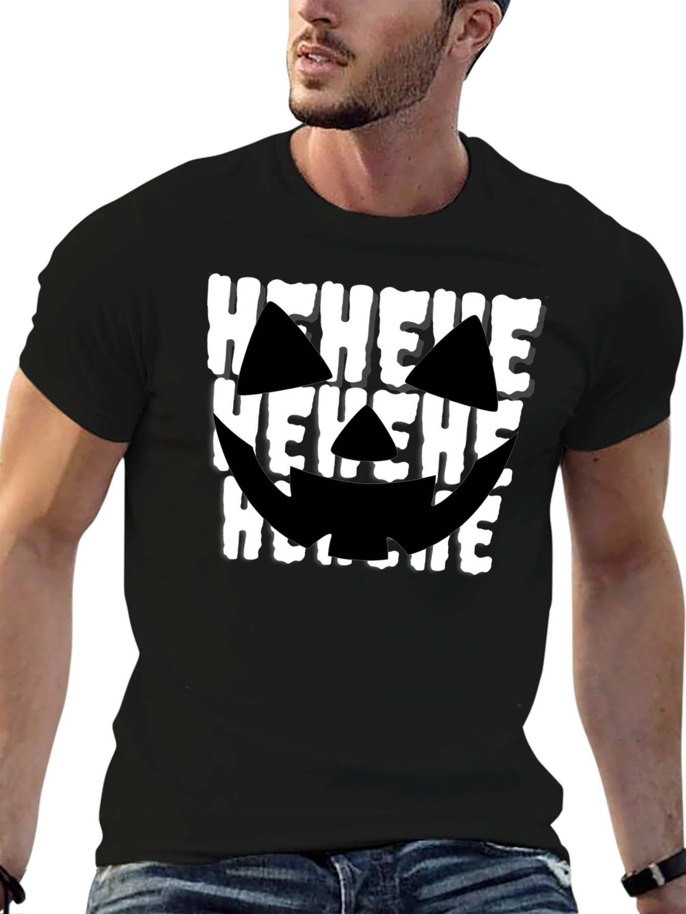 Hehehe Halloween T-Shirt - Spooky Pumpkin Face Design