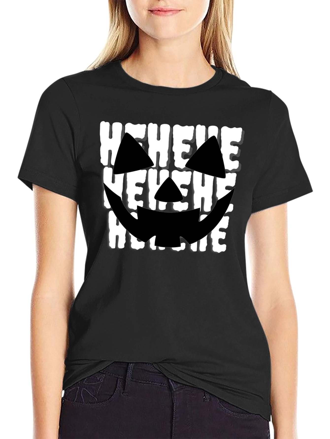 Hehehe Halloween T-Shirt - Spooky Pumpkin Face Design