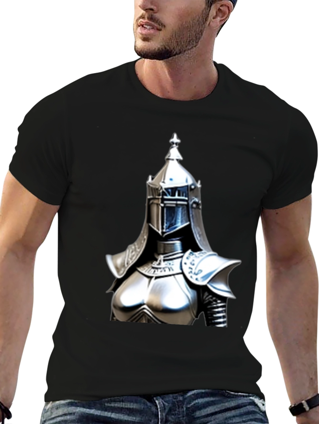 Knight Armor Graphic Tee - Black Cotton
