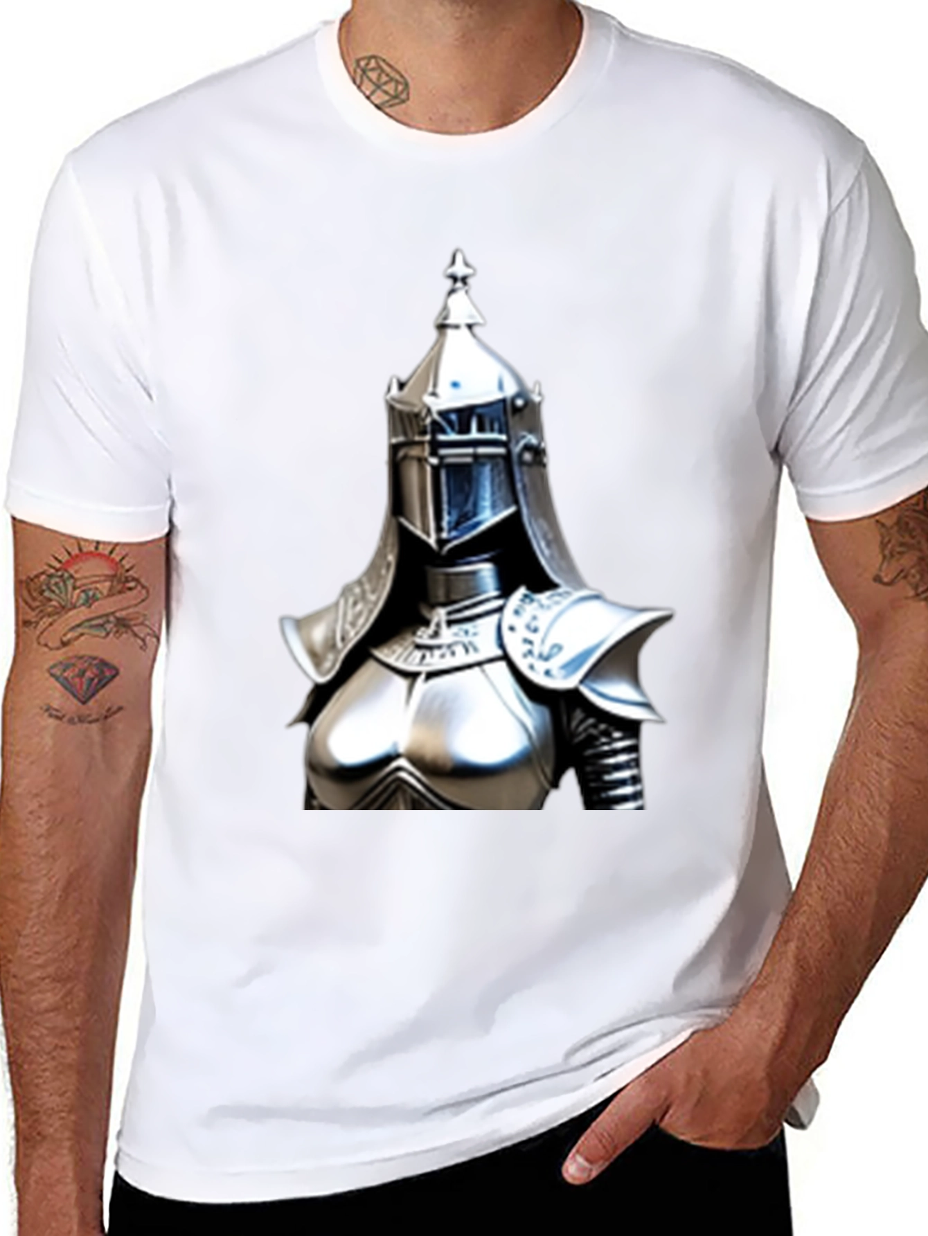 Knight Armor Graphic Tee - Black Cotton
