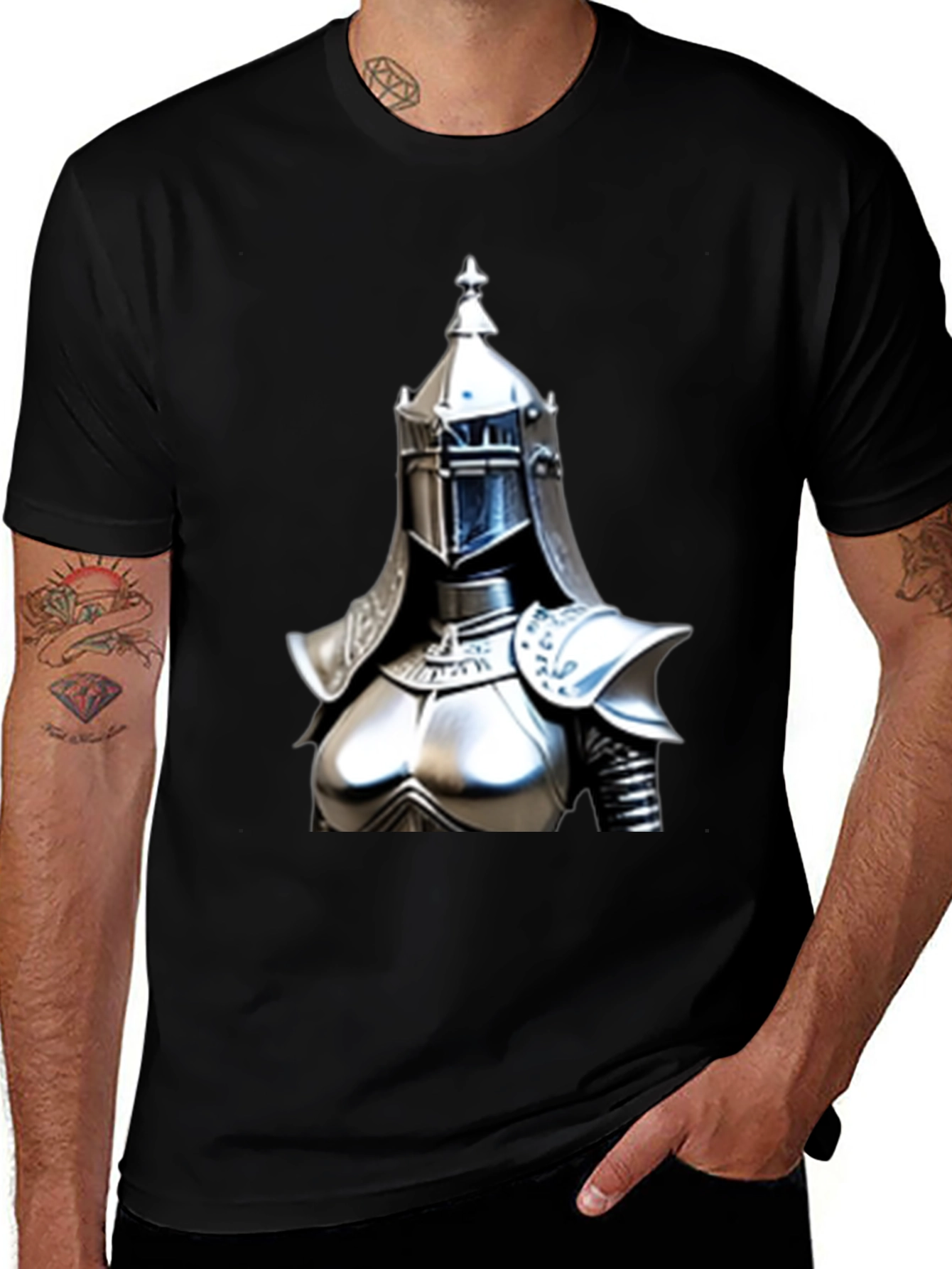 Knight Armor Graphic Tee - Black Cotton