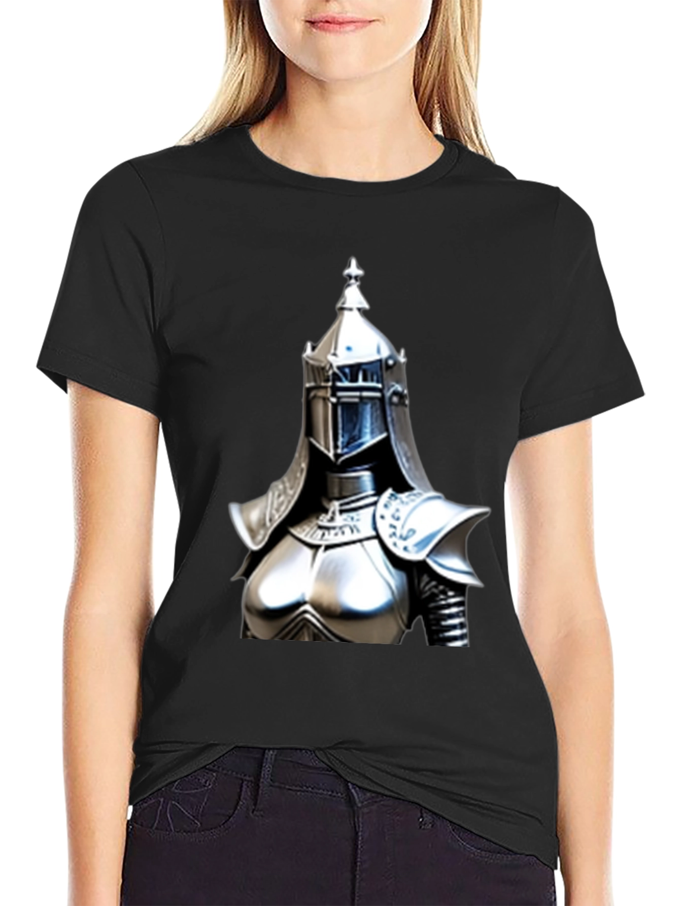 Knight Armor Graphic Tee - Black Cotton