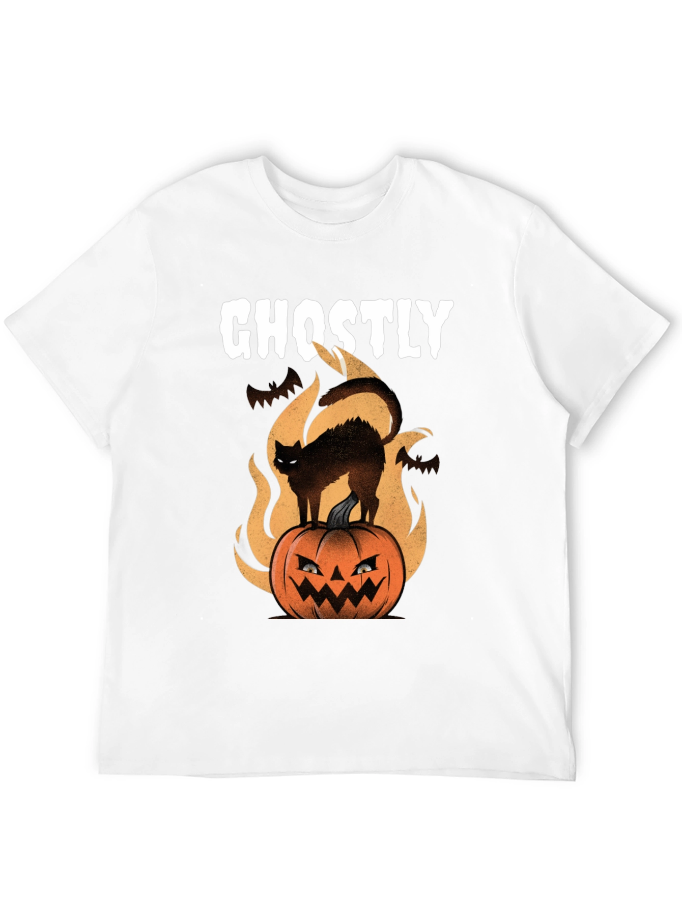 Ghostly Cat on Pumpkin Halloween T-Shirt