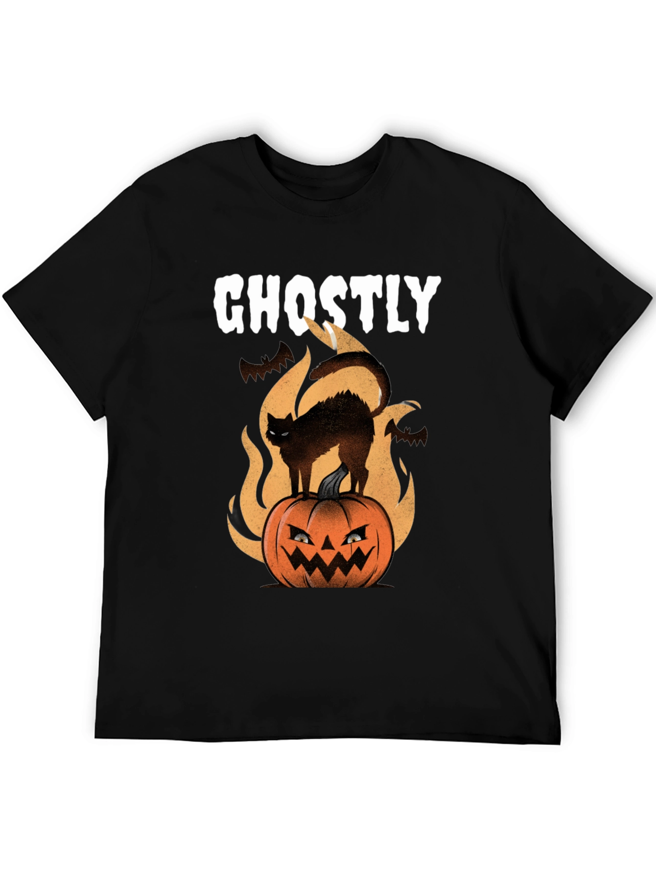 Ghostly Cat on Pumpkin Halloween T-Shirt