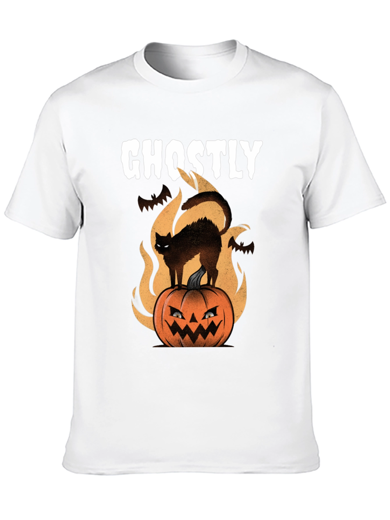 Ghostly Cat on Pumpkin Halloween T-Shirt
