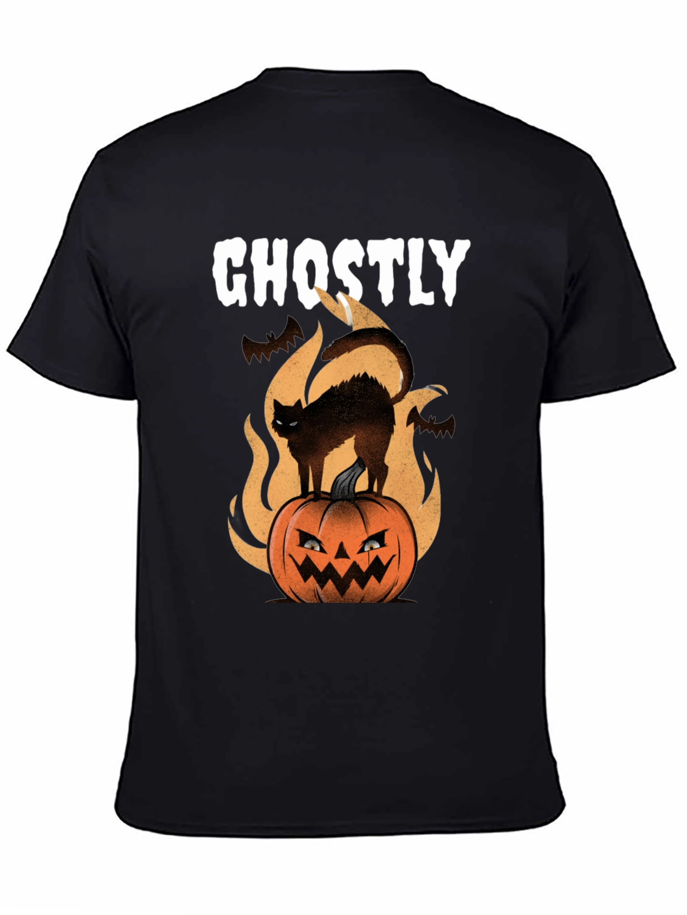 Ghostly Cat on Pumpkin Halloween T-Shirt
