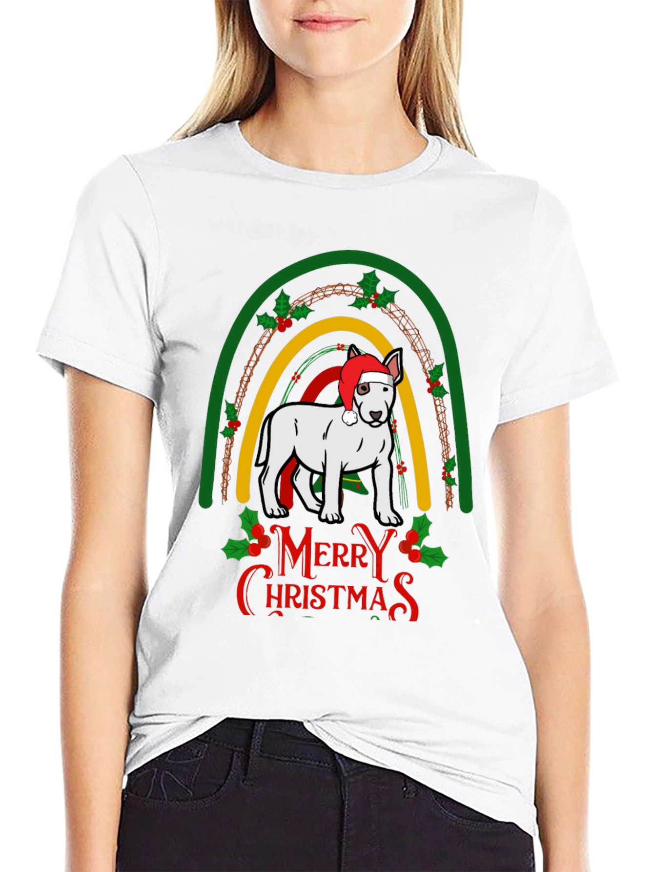 Merry Christmas Dog Rainbow T-Shirt