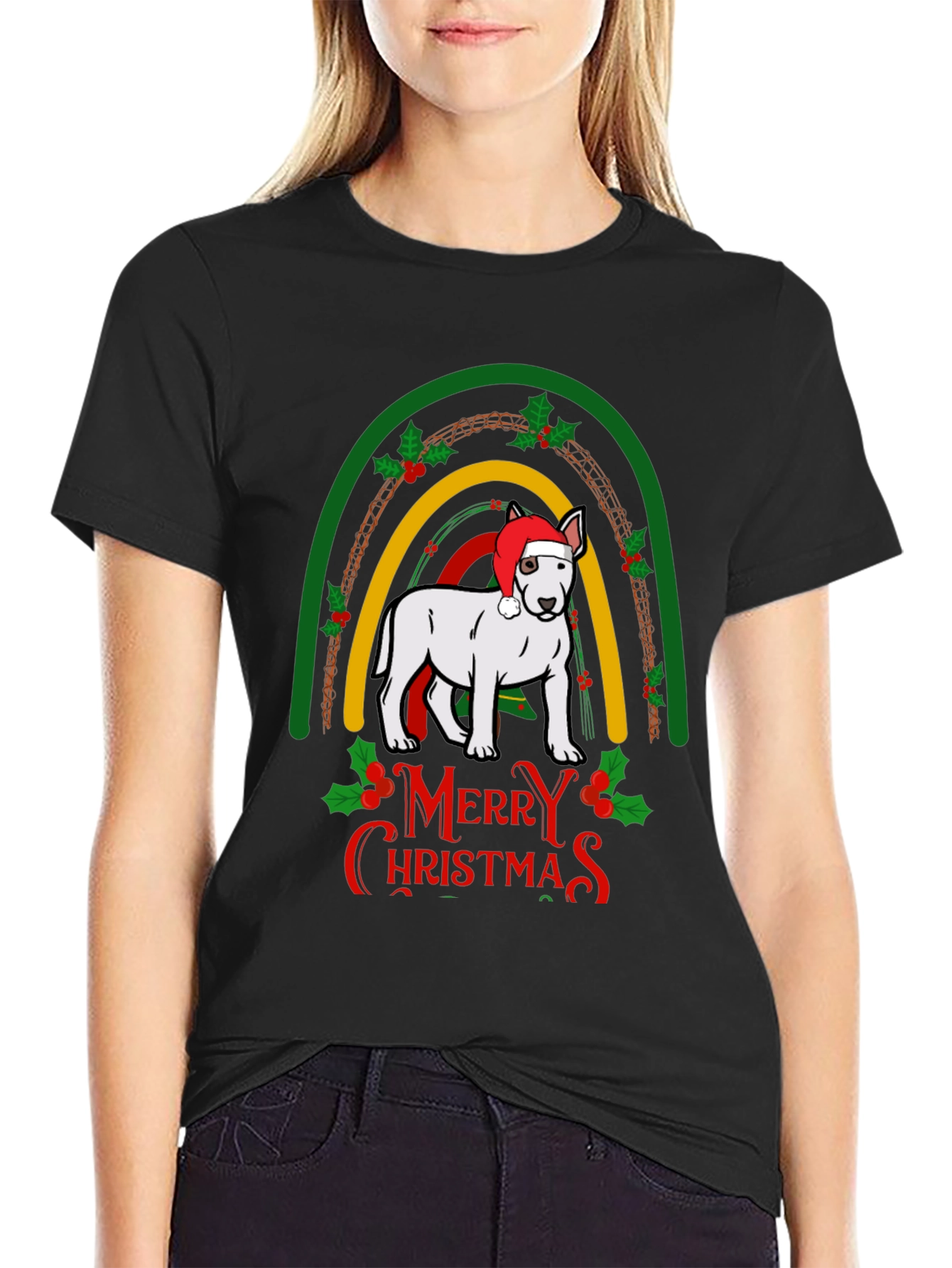 Merry Christmas Dog Rainbow T-Shirt